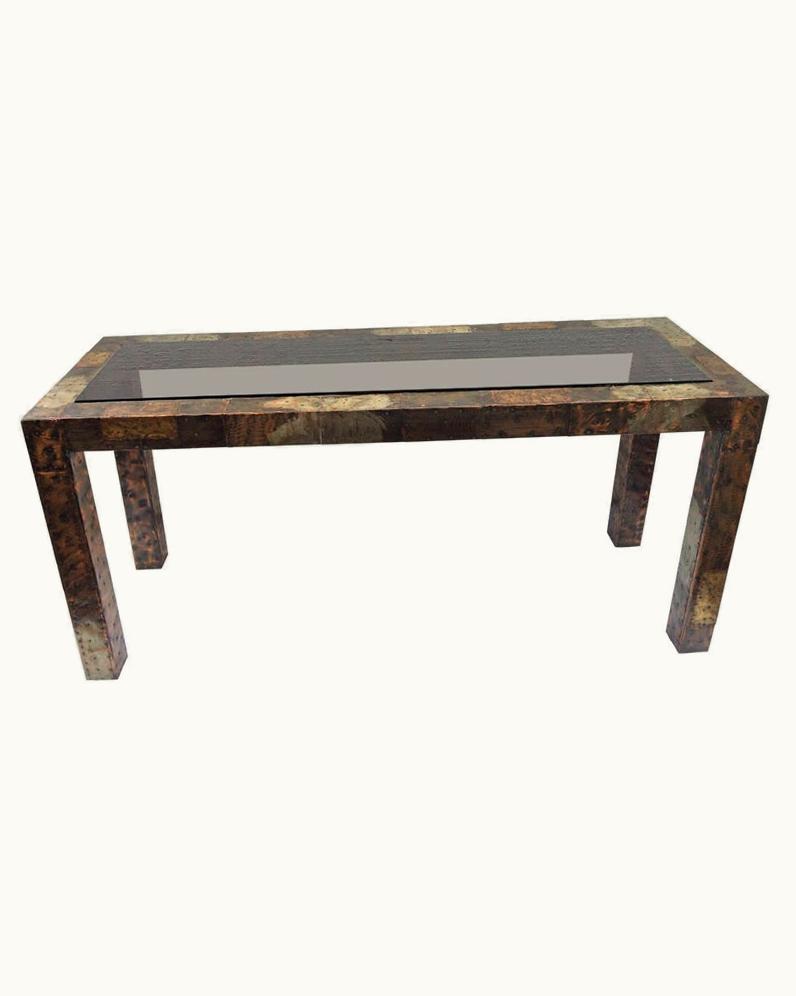 Paul Evans Paul Evans Mixed Metal Patchwork Table With Smoked Glass
