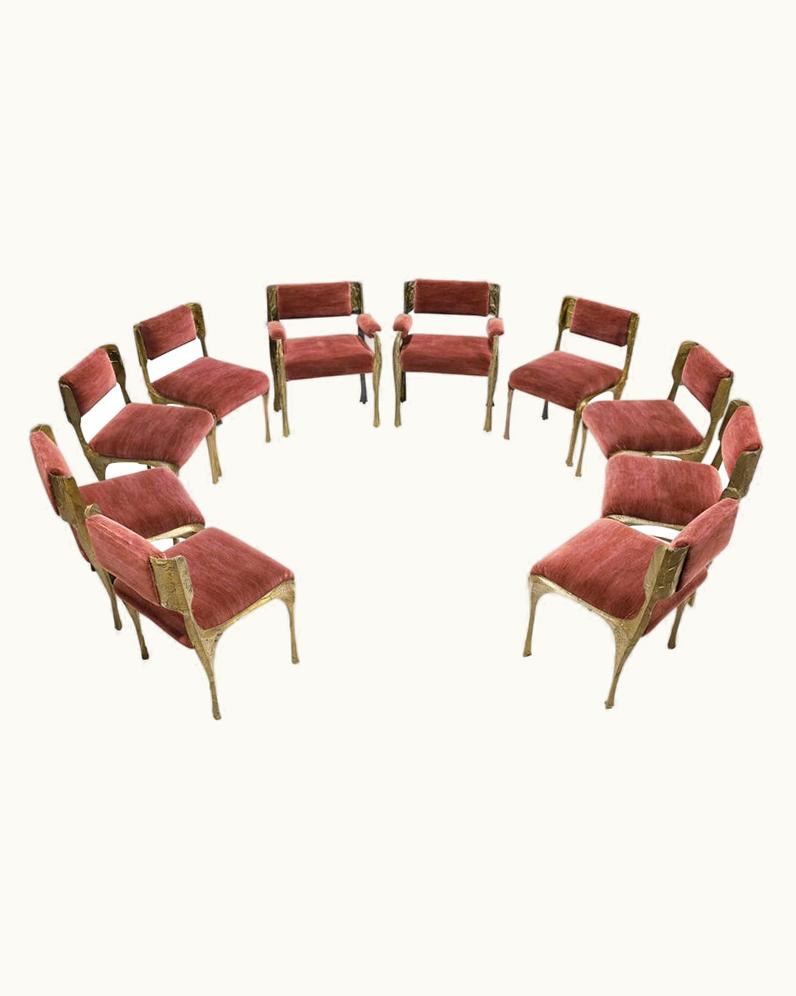 Paul Evans Paul Evans Rare Set Of Ten Paul Evans Mahogany And Leather Chairs