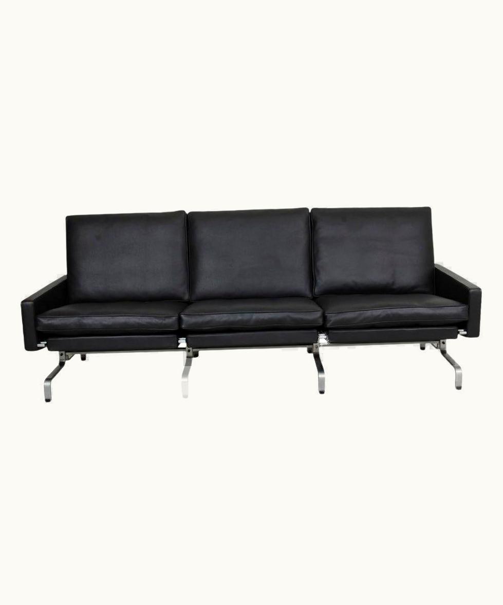 Poul Kjærholm Poul Kjærholm Pk-31/3 Sofa Reupholstered In Black Aniline Leather