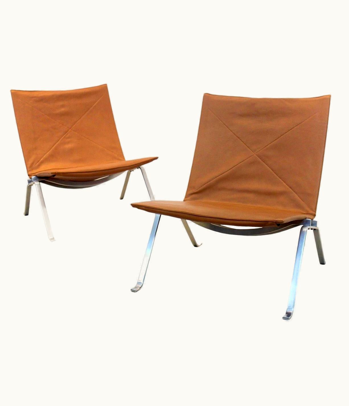 Poul Kjærholm Poul Kjærholm Exquisite Cognac Leather PK22 Chairs By Poul Kjærholm For E. Kold Christensen
