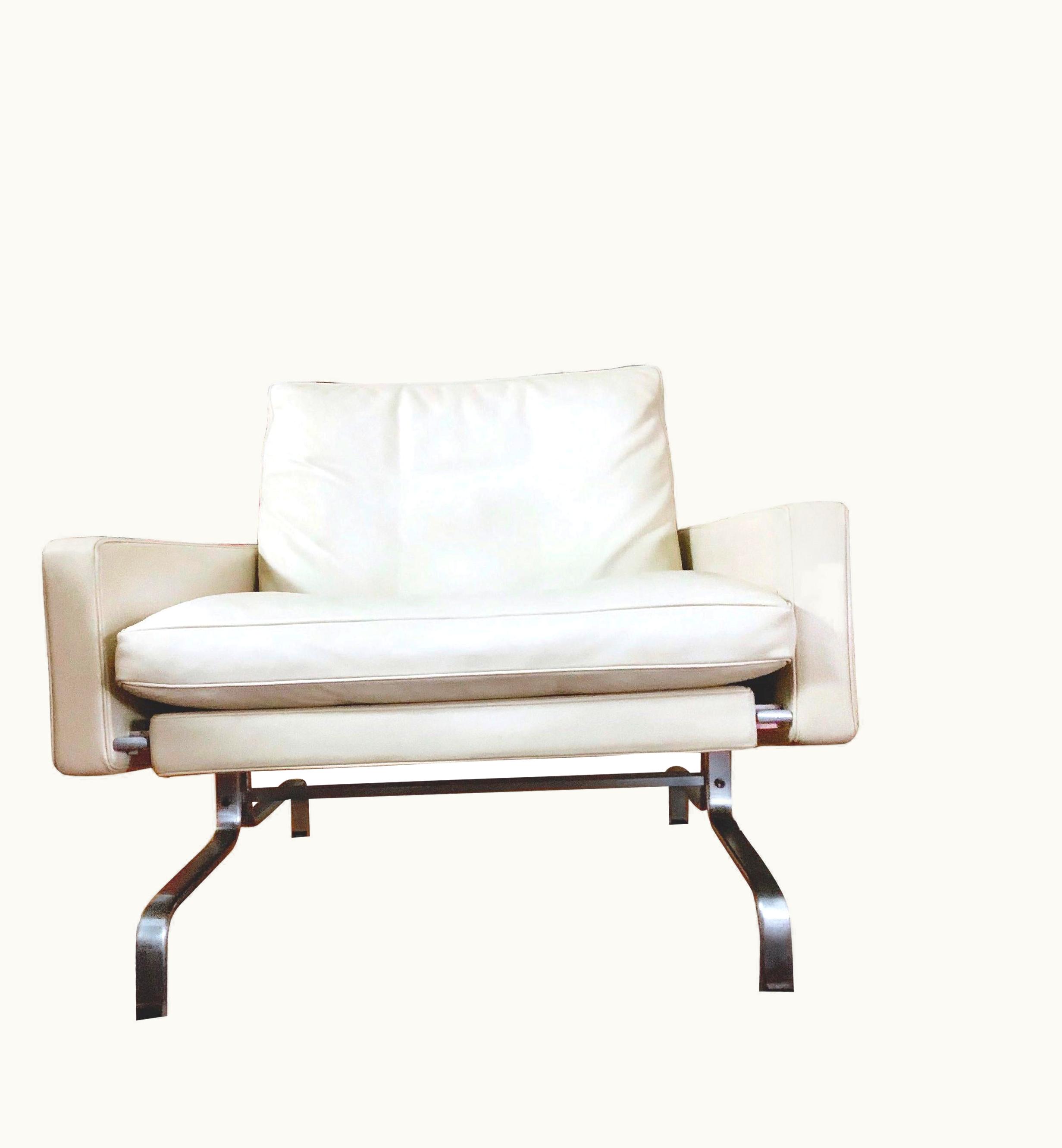 Poul Kjærholm Poul Kjærholm Poul Kjaerlohm For Fritz Hansen PK 31 Easy Armchair In Ivory White Leather 1958