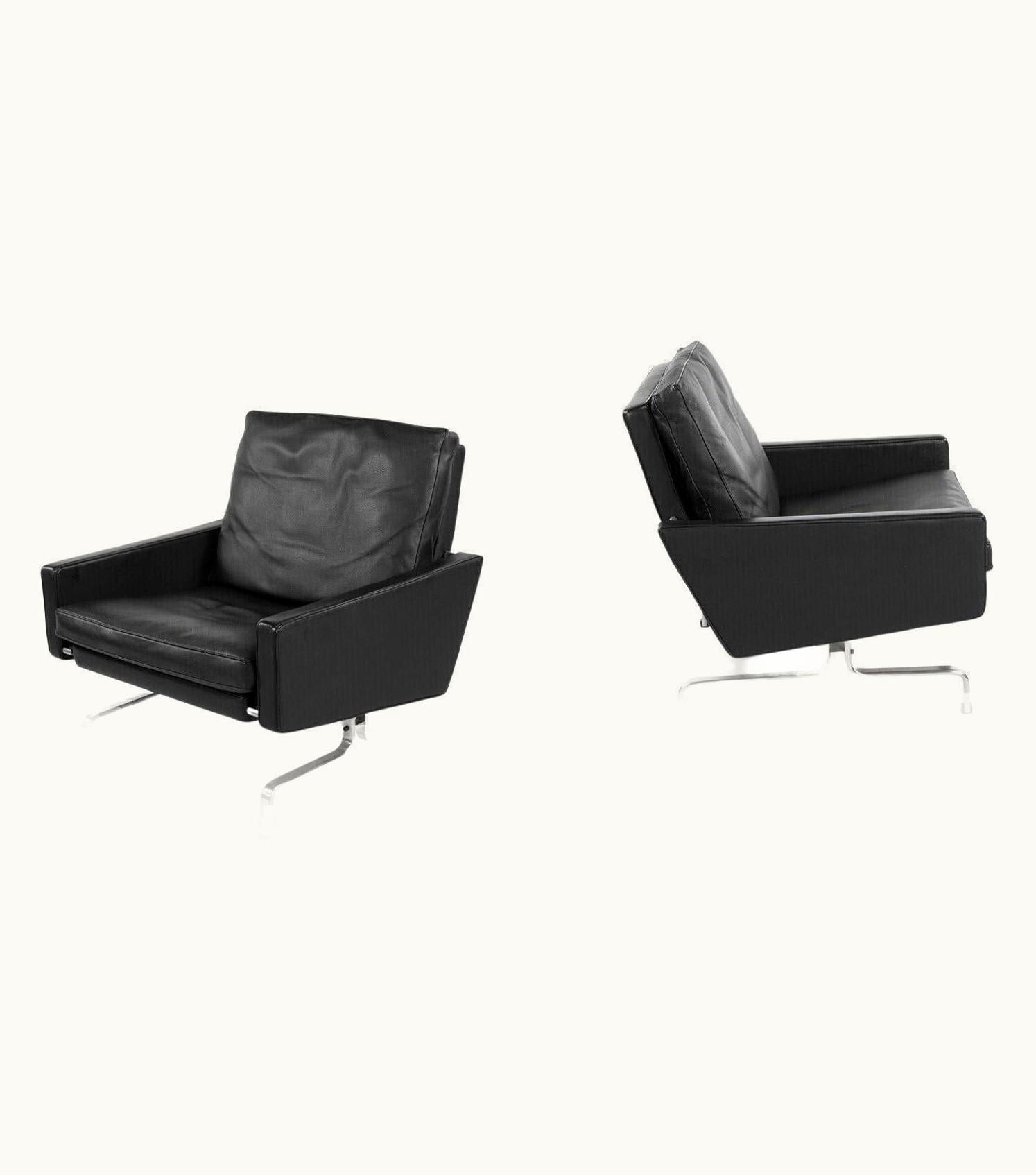 Poul Kjærholm Poul Kjærholm 2010 Pair Poul Kjaerholm For Fritz Hansen PK31 Easy Lounge Chairs Black Leather