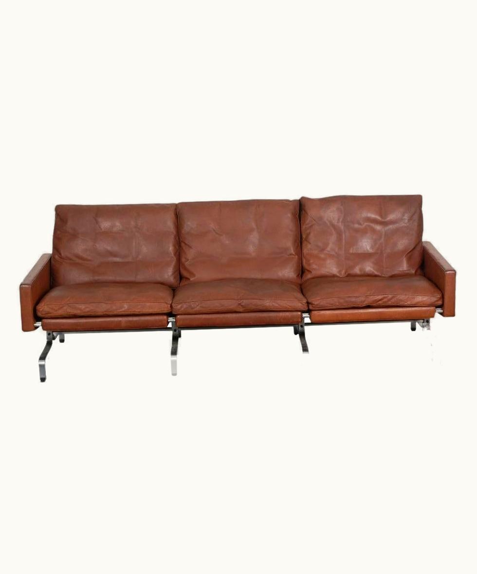 Poul Kjærholm Poul Kjærholm PK-31/3 Sofa With Patinated Brown Leather From Kold Christensen