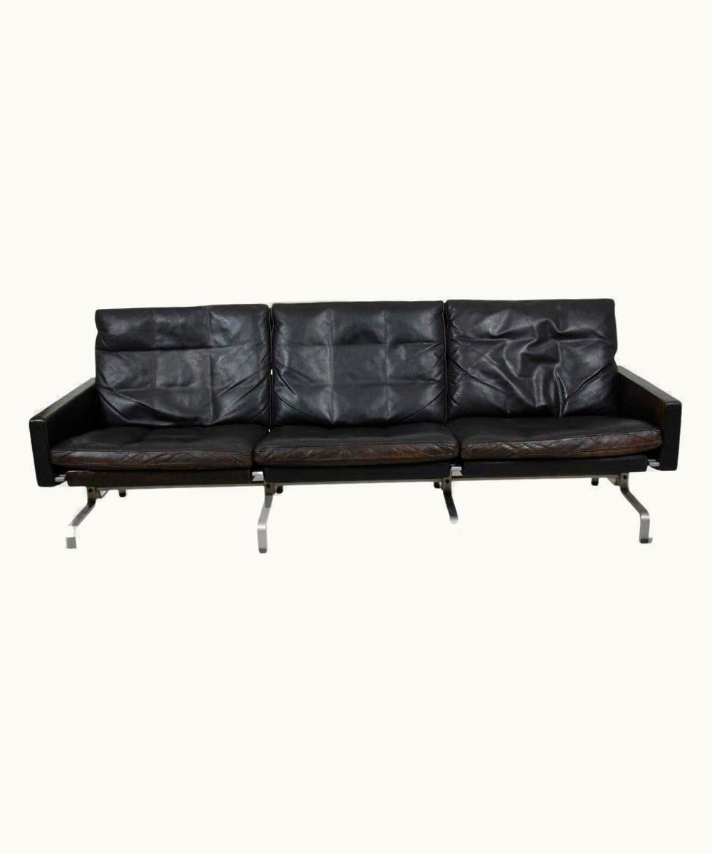 Poul Kjærholm Poul Kjærholm Pk-31 3 Seater Sofa In Original Patinated Black Leather, From The