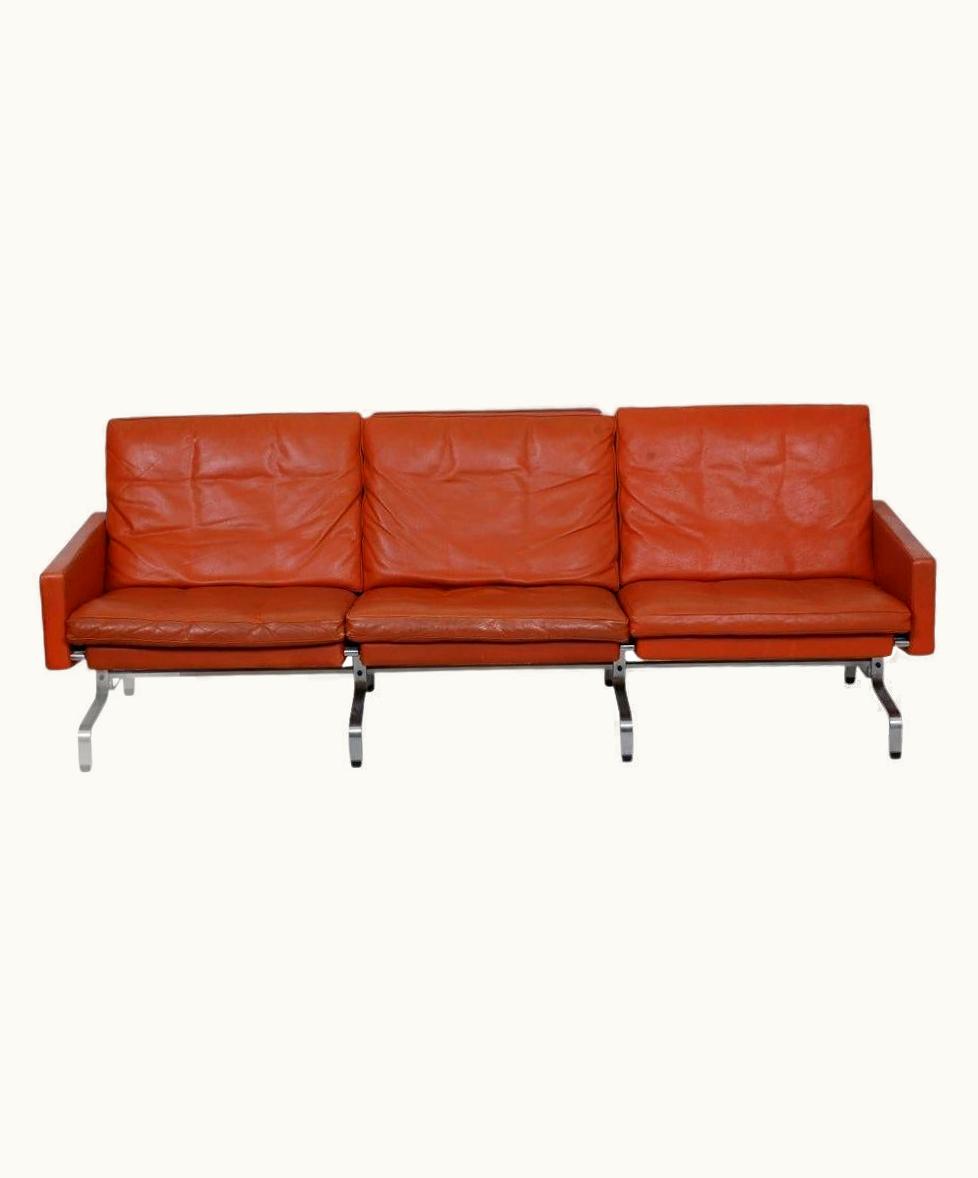 Poul Kjærholm Poul Kjærholm PK-31/3 Sofa With Patinated Cognac Leather From Kold Christensen