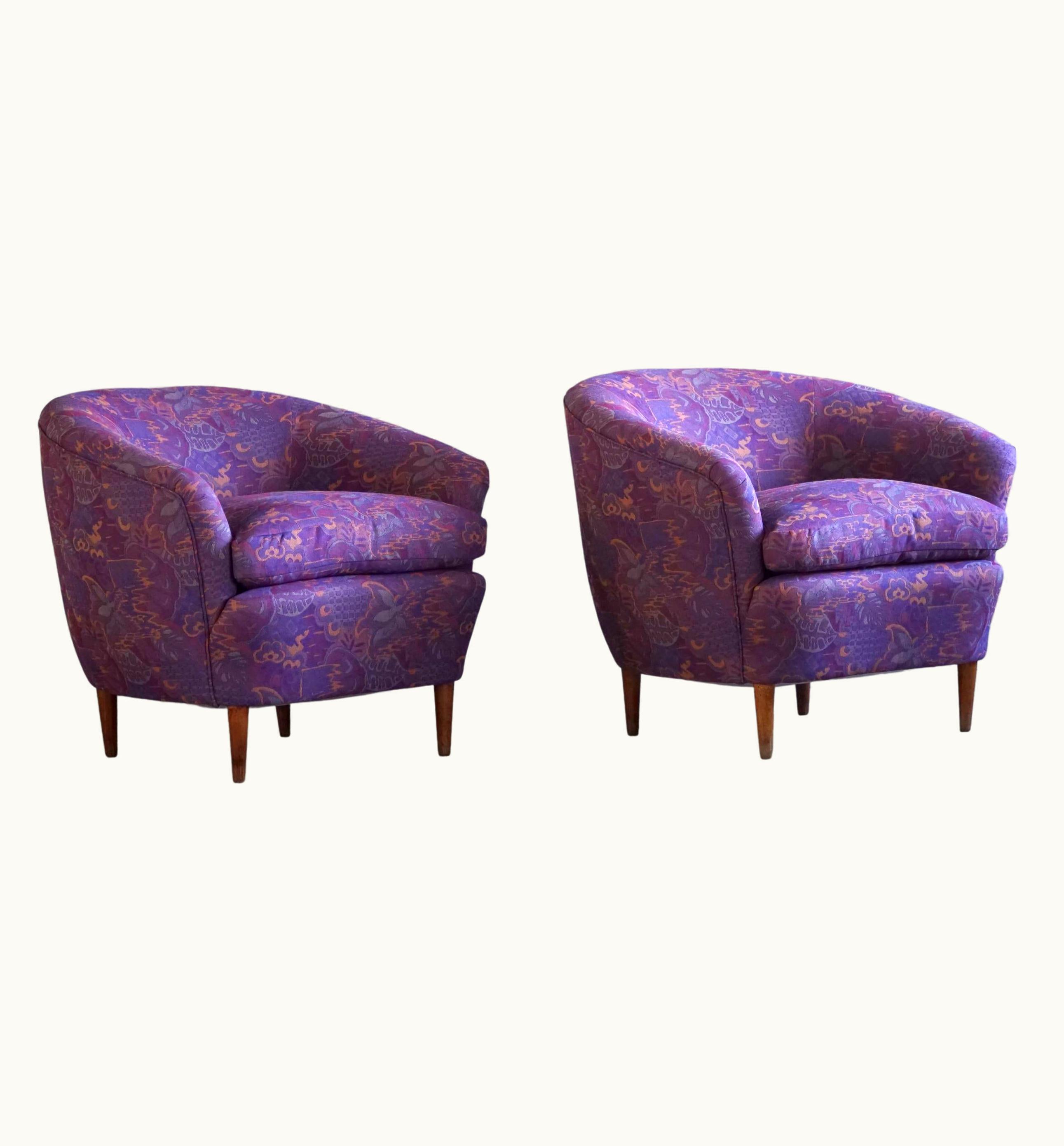 Gio Ponti Gio Ponti, Casa E Giardino, A Pair Of Lounge Chairs, Reupholstered, 1940s