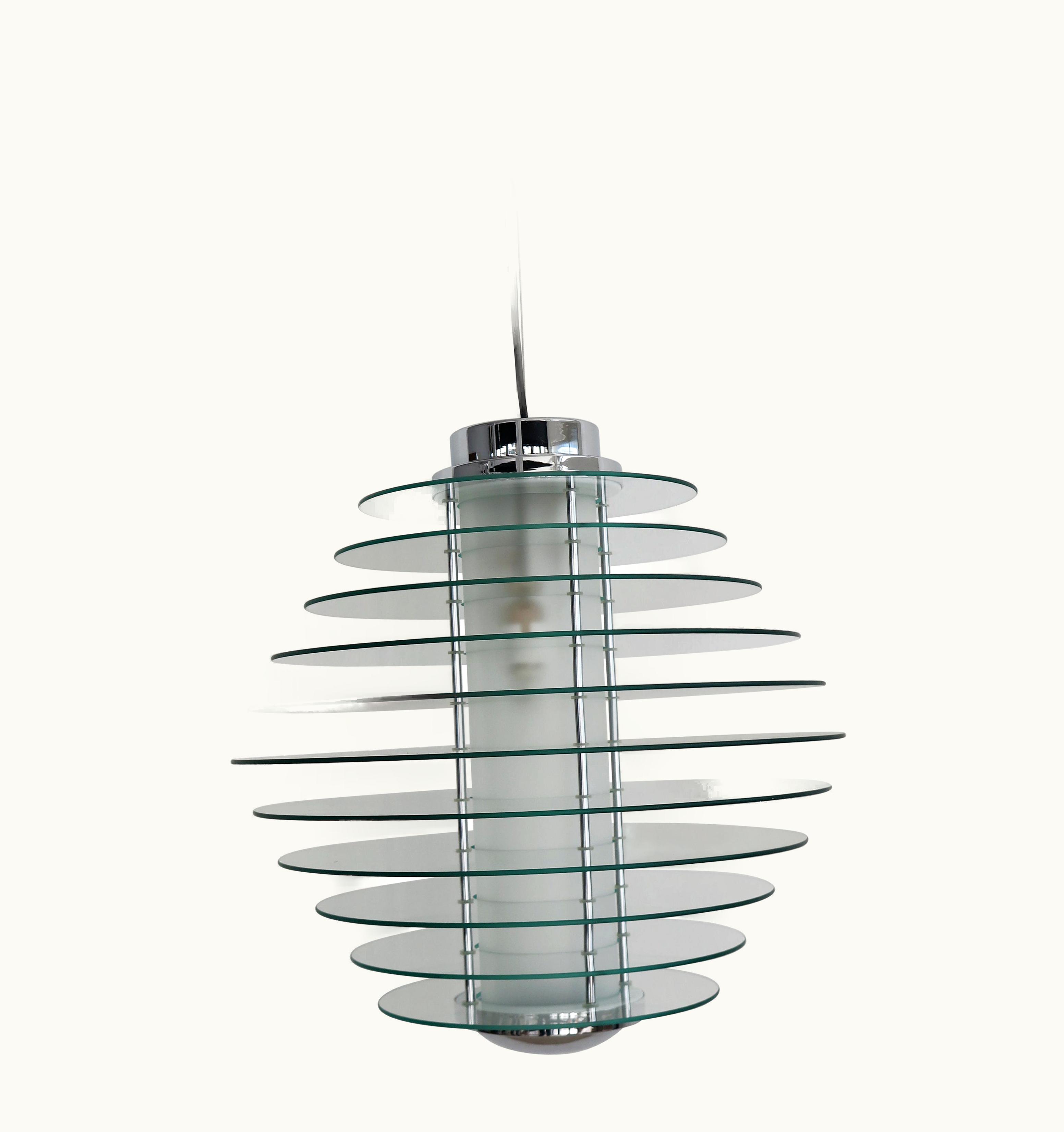 Gio Ponti Gio Ponti For Fontana Arte Italian Metal Glass Pendant Lamp, 1933