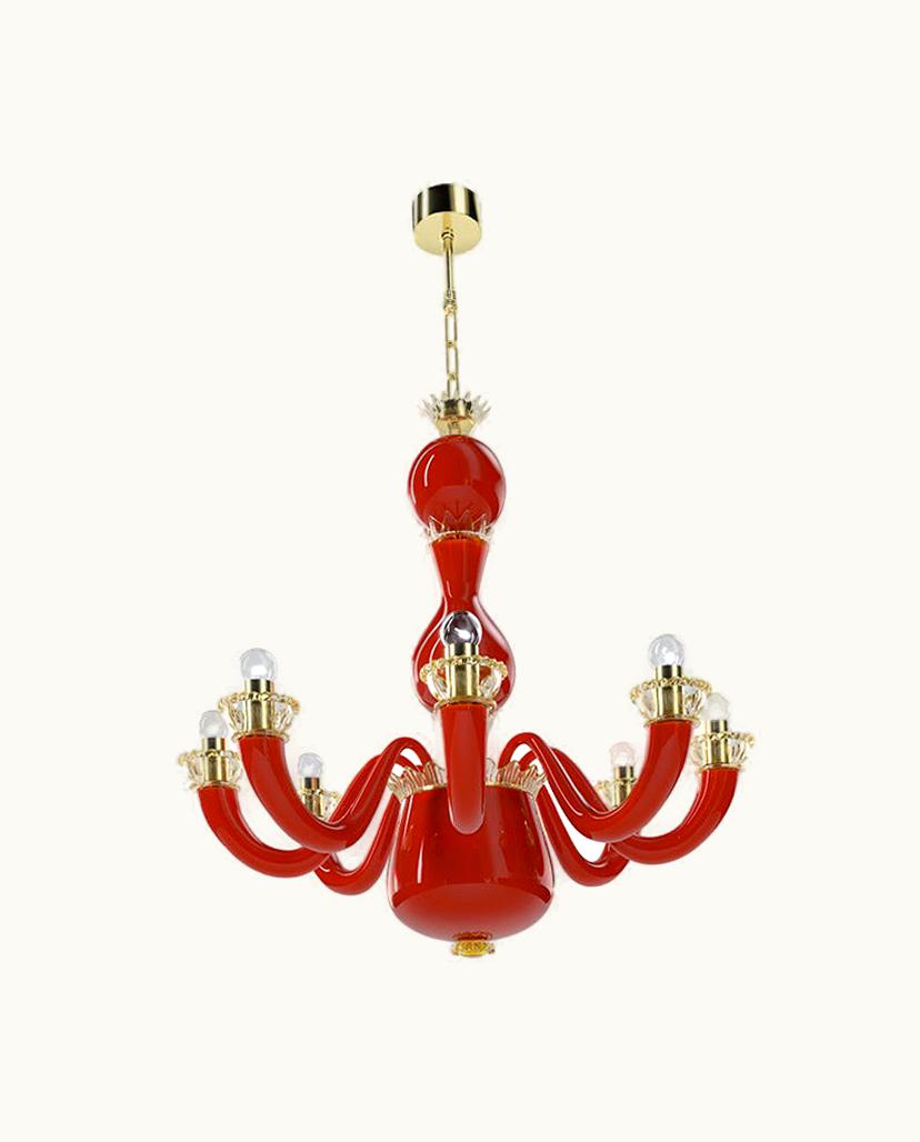 Gio Ponti Gio Ponti 21st Century Gio Ponti 99.81 8-Light Chandeliers In Coral/Cystal