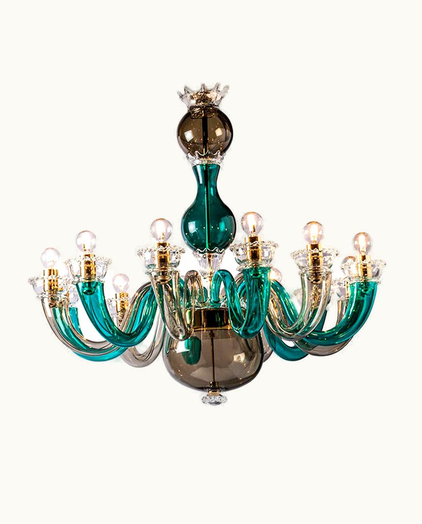 Gio Ponti Gio Ponti 21st Century Gio Ponti 99.81 8-Light Chandeliers In Green/Opalin Mole