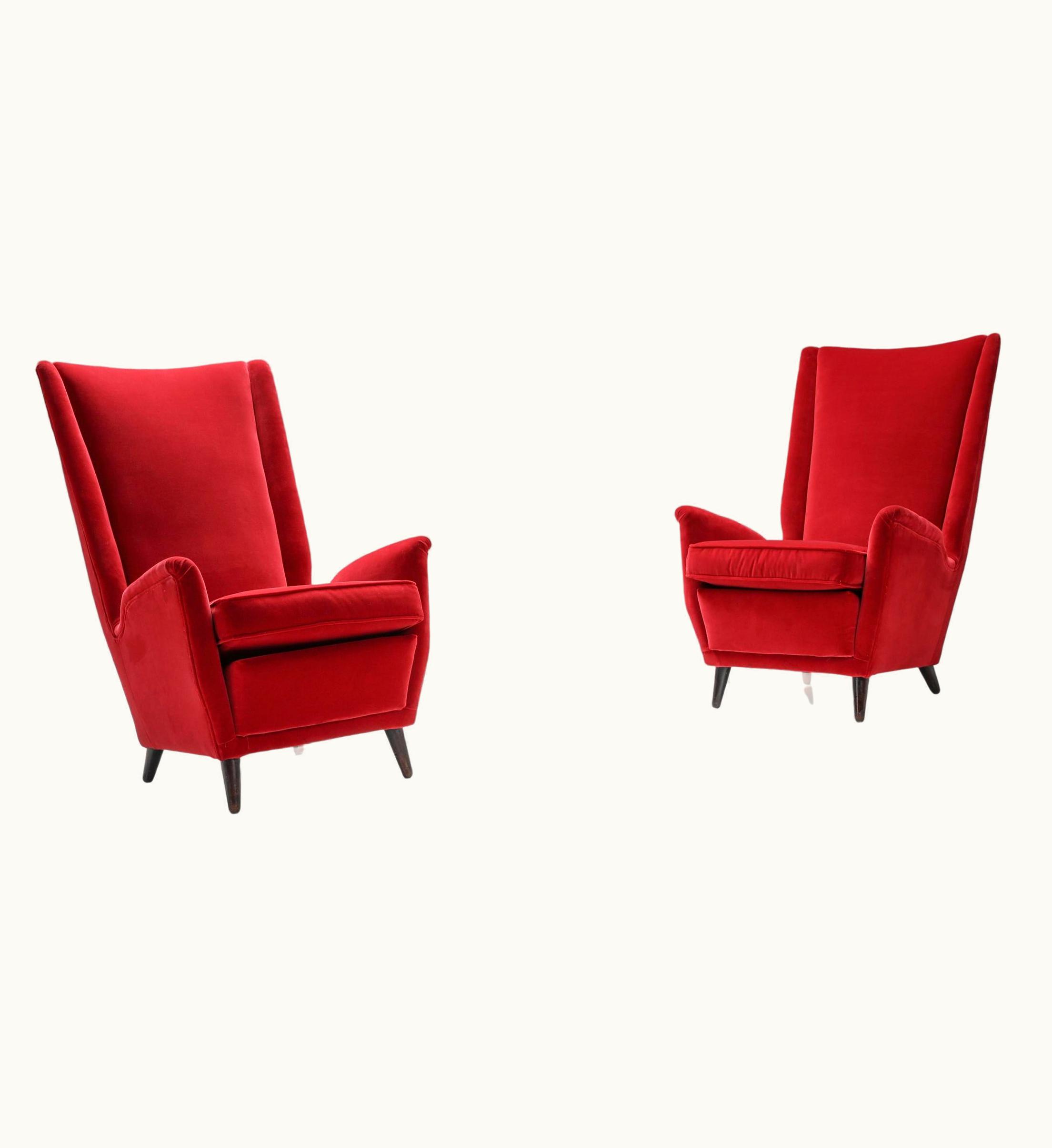 Gio Ponti Gio Ponti Italian Wingback Armchair In Red Upholstery By Gio Ponti, 1950s