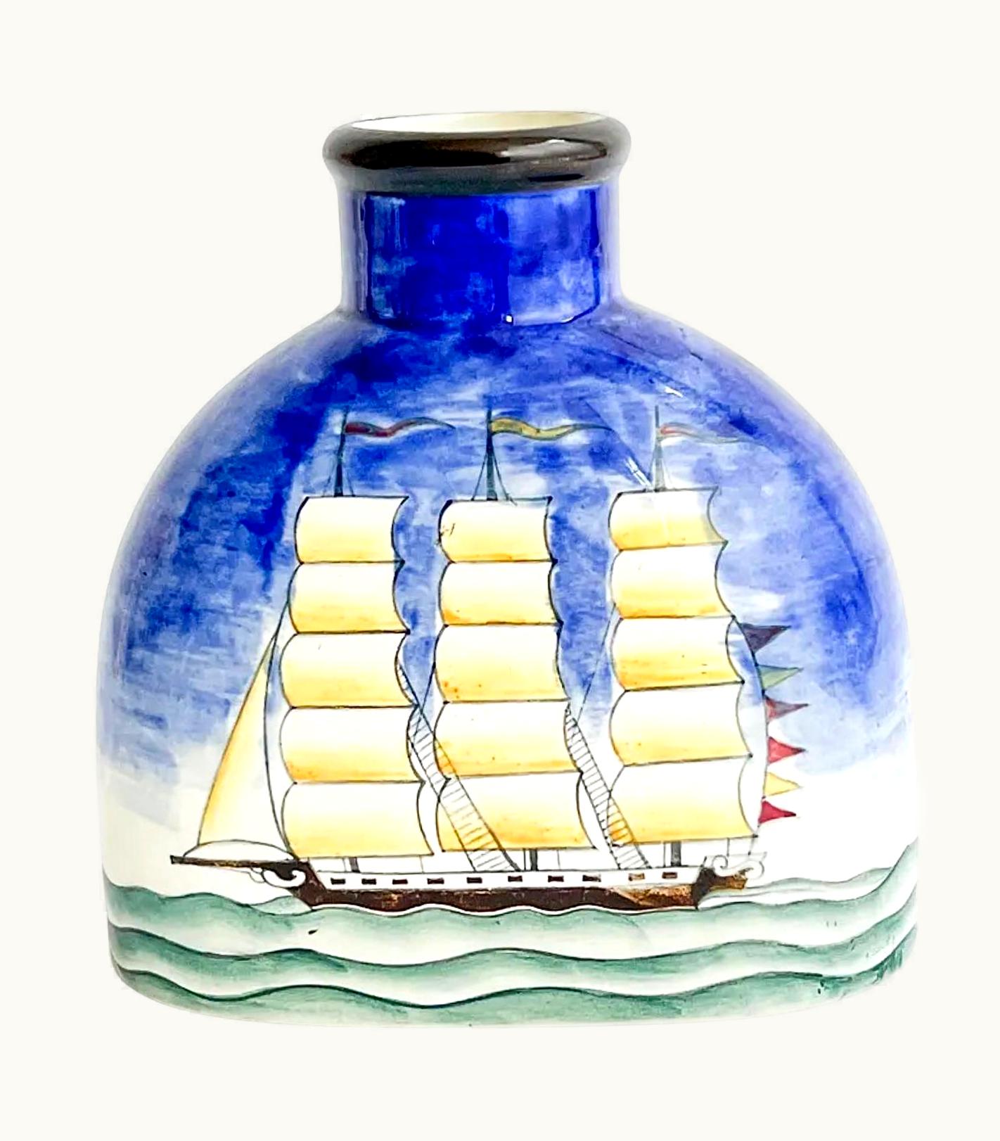 Gio Ponti Gio Ponti For Richard Ginori Maritime Vase, Seascape With Boat, Italy, 1930