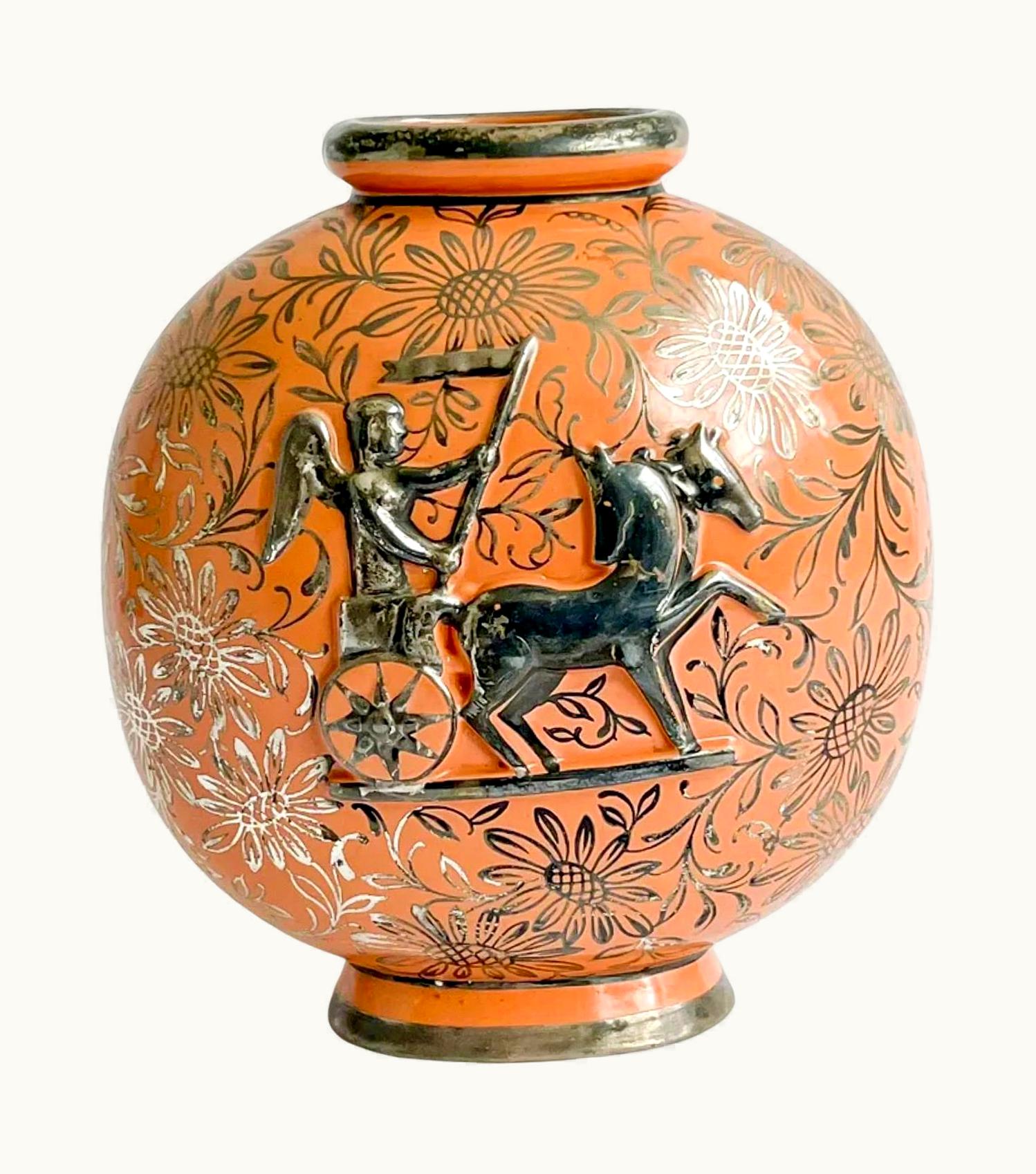 Gio Ponti Gio Ponti For Richard Ginori Trinfale Vase, Red With Silver Overlay, Italy, 1929