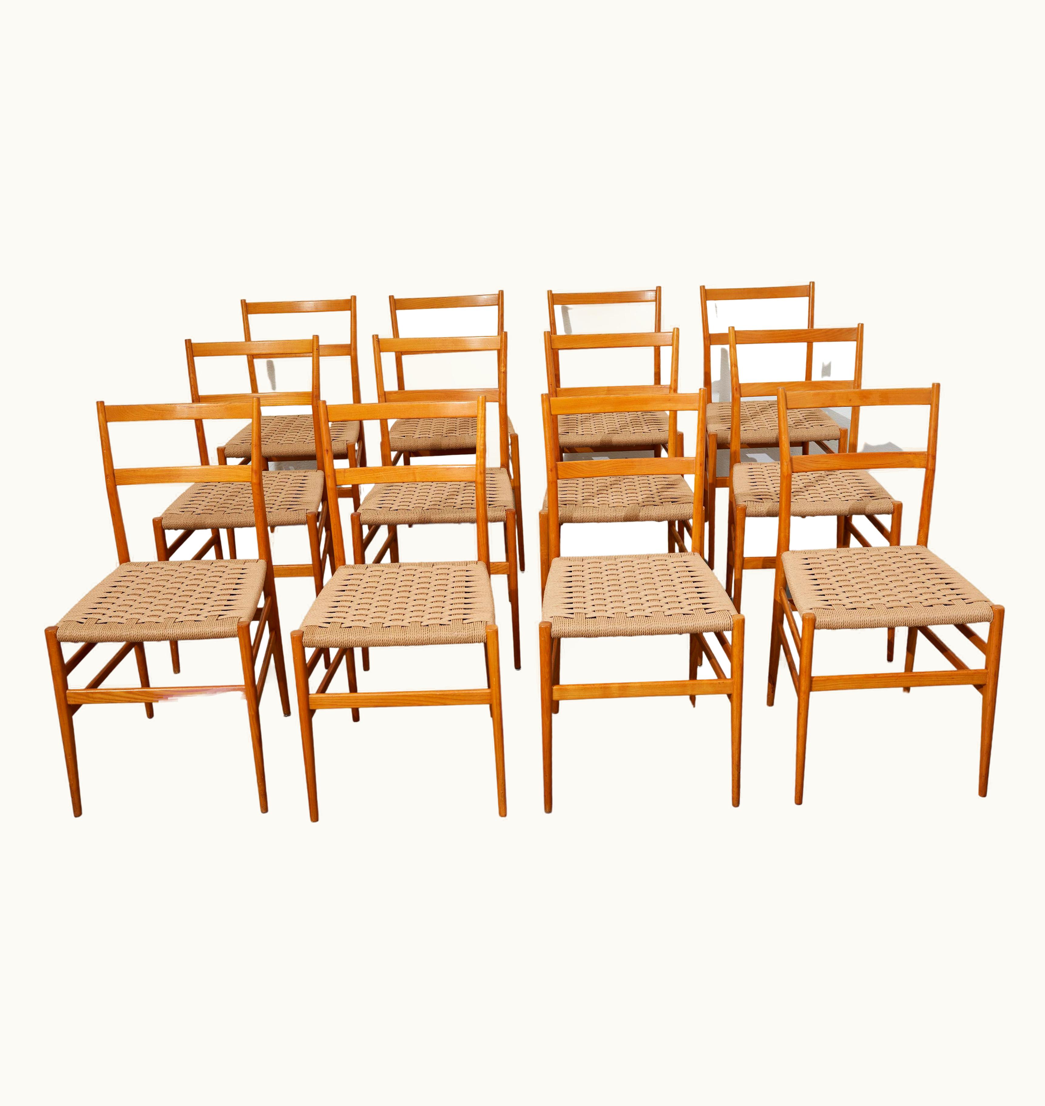Gio Ponti Gio Ponti Set Of Twelve Ash Wood Leggera Dining Chairs By Gio Ponti For Cassina, Italy