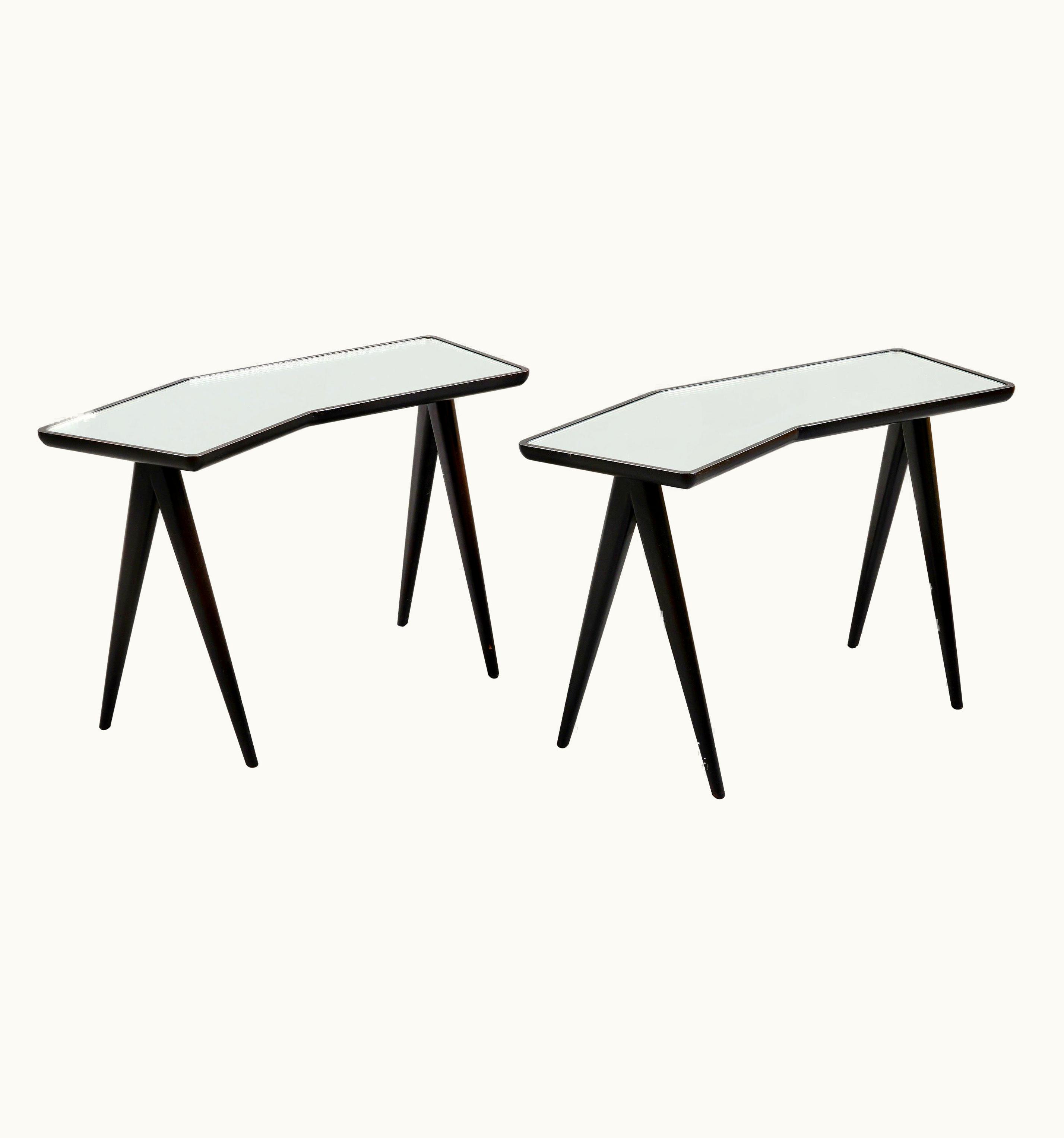 Gio Ponti;Pietro Chiesa Gio Ponti;Pietro Chiesa Gio Ponti Pair Of Geometric Nesting Tables With Mirrored Tops, Italy, 1950's