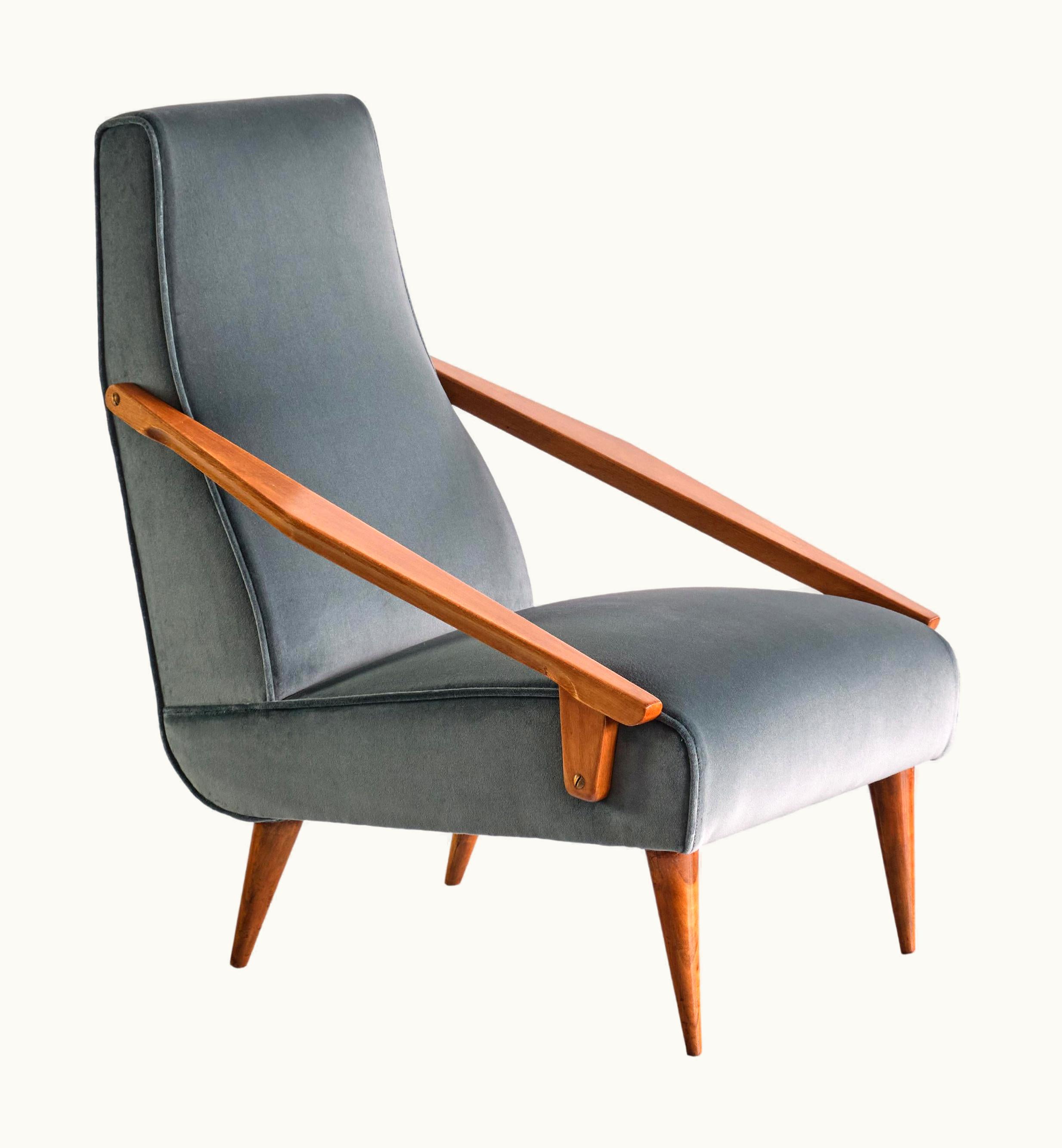 Gio Ponti Gio Ponti Armchair In Green Loro Piana Velvet And Ash Wood, Boucher & Fils, 1955