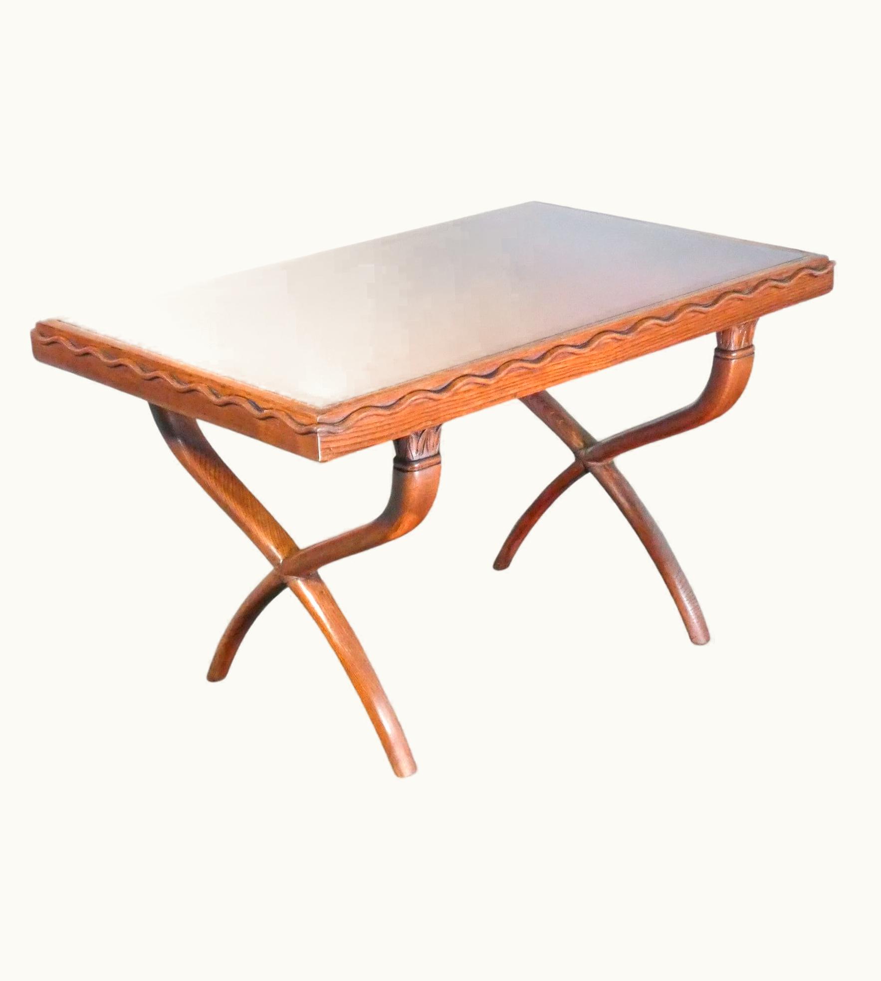 Gio Ponti;Tomaso Buzzi Gio Ponti;Tomaso Buzzi Coffee Table, Design Tomaso Buzzi & Gio Ponti, In Oak Wood Ang Glass, Italy, 40s