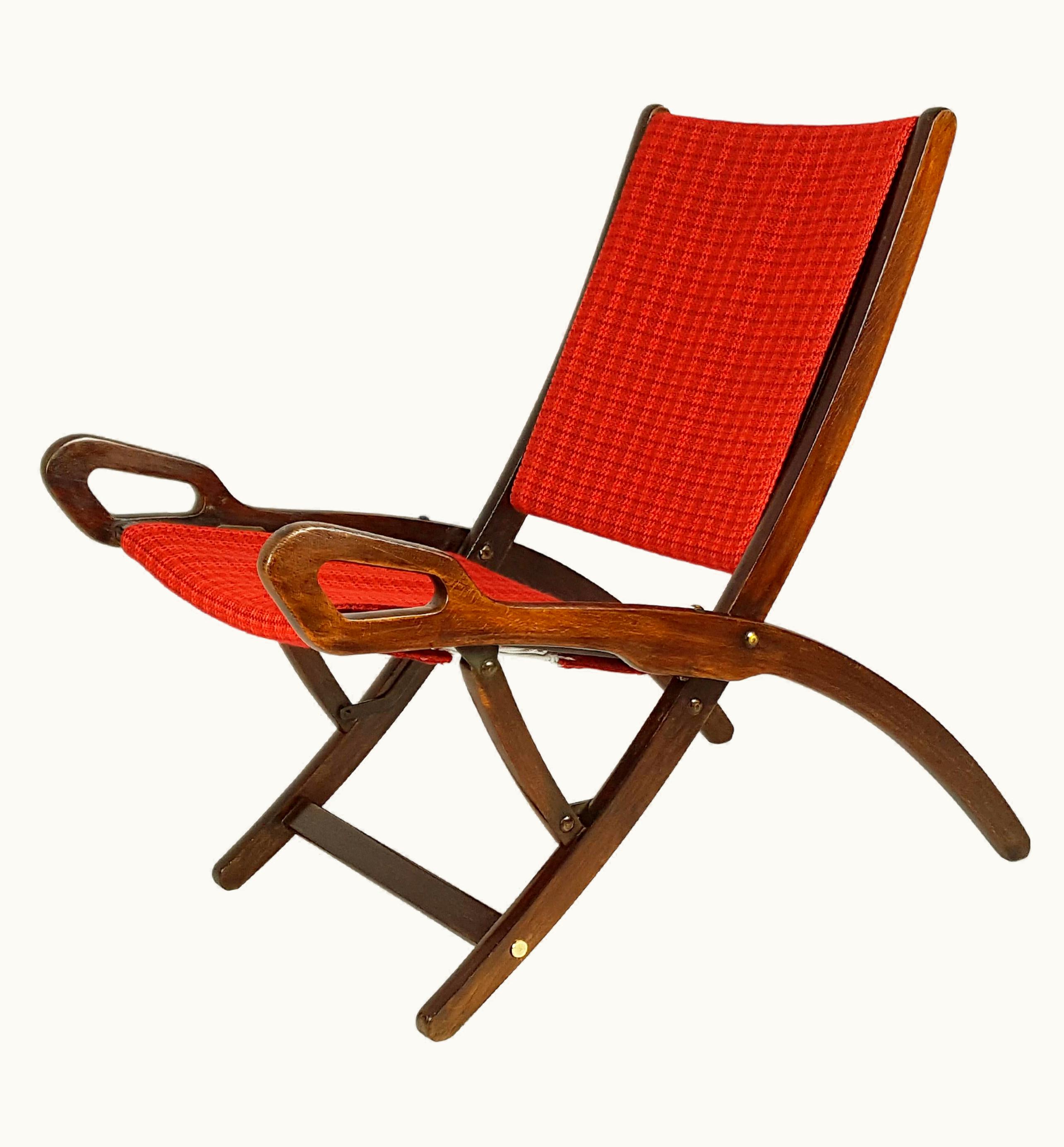 Gio Ponti Gio Ponti Wood & Fabric Mid Century Modern Folding Chair Ninfea By Gio Ponti For Reguitti