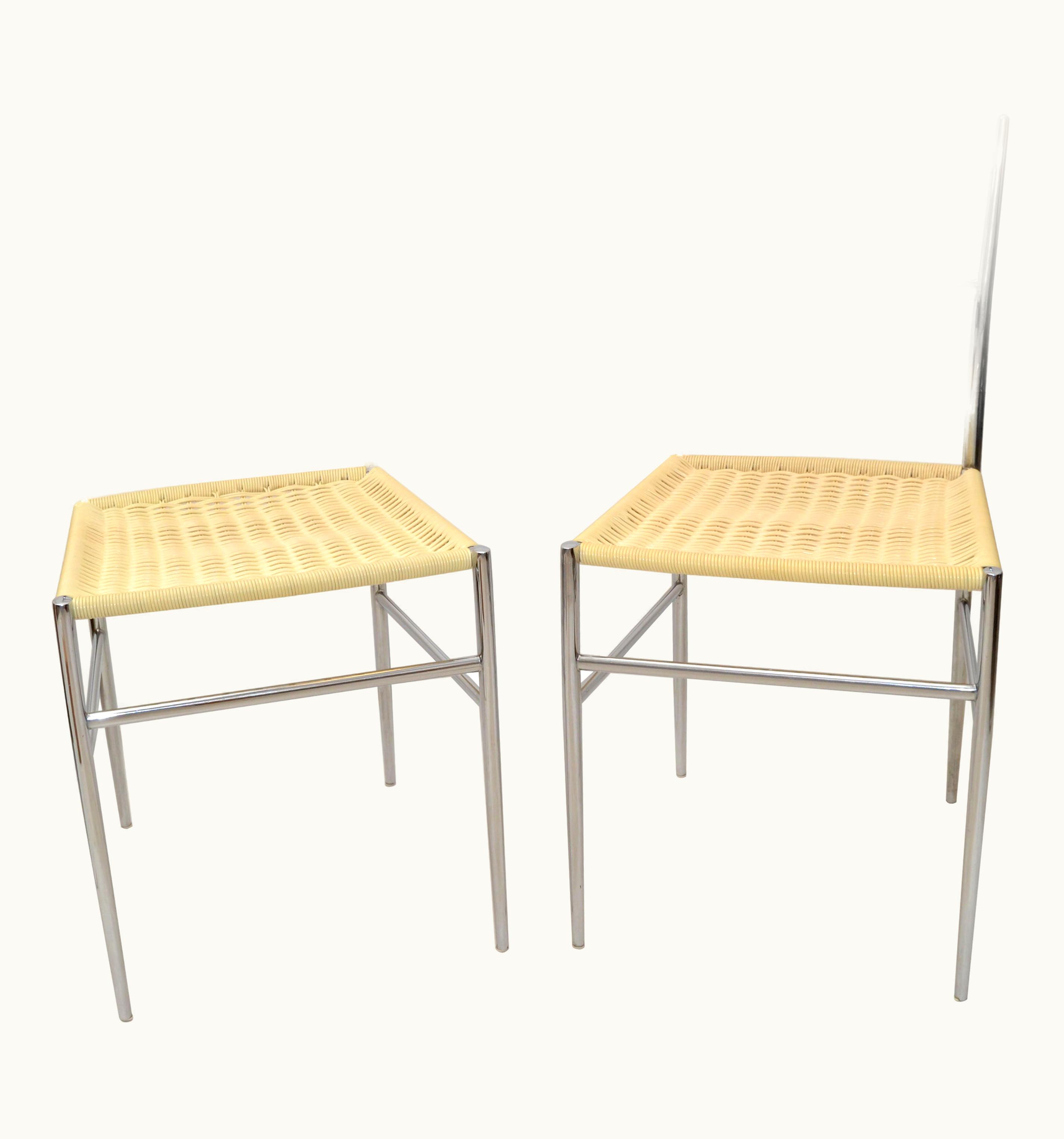 Gio Ponti Gio Ponti Pair Gio Ponti Chrome & Handwoven Plastic Superleggera Chair Italy Midcentury