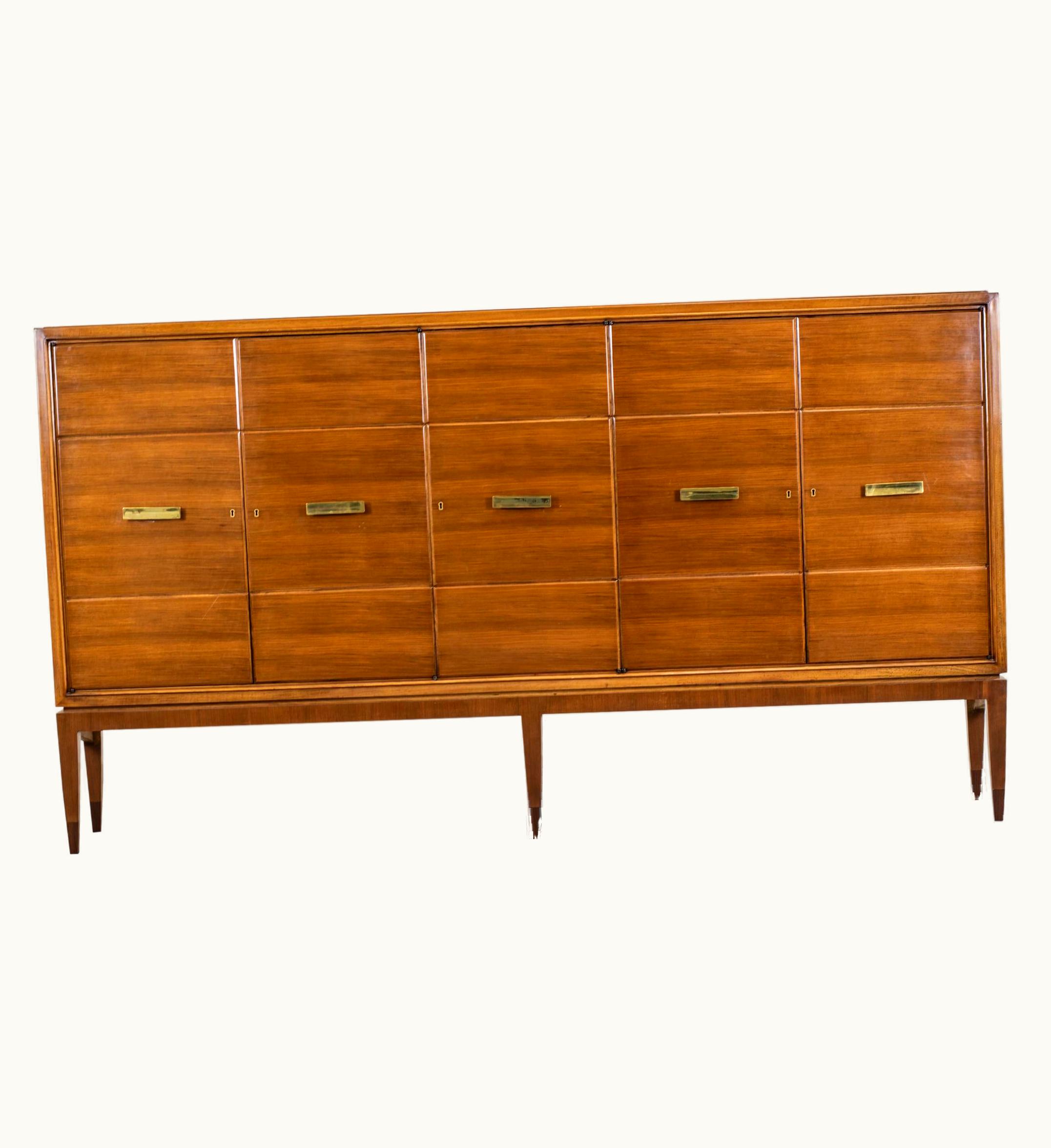 Gio Ponti Gio Ponti Large Sideboard In Walnut And Brass For Singer & Sons 1950s Italy