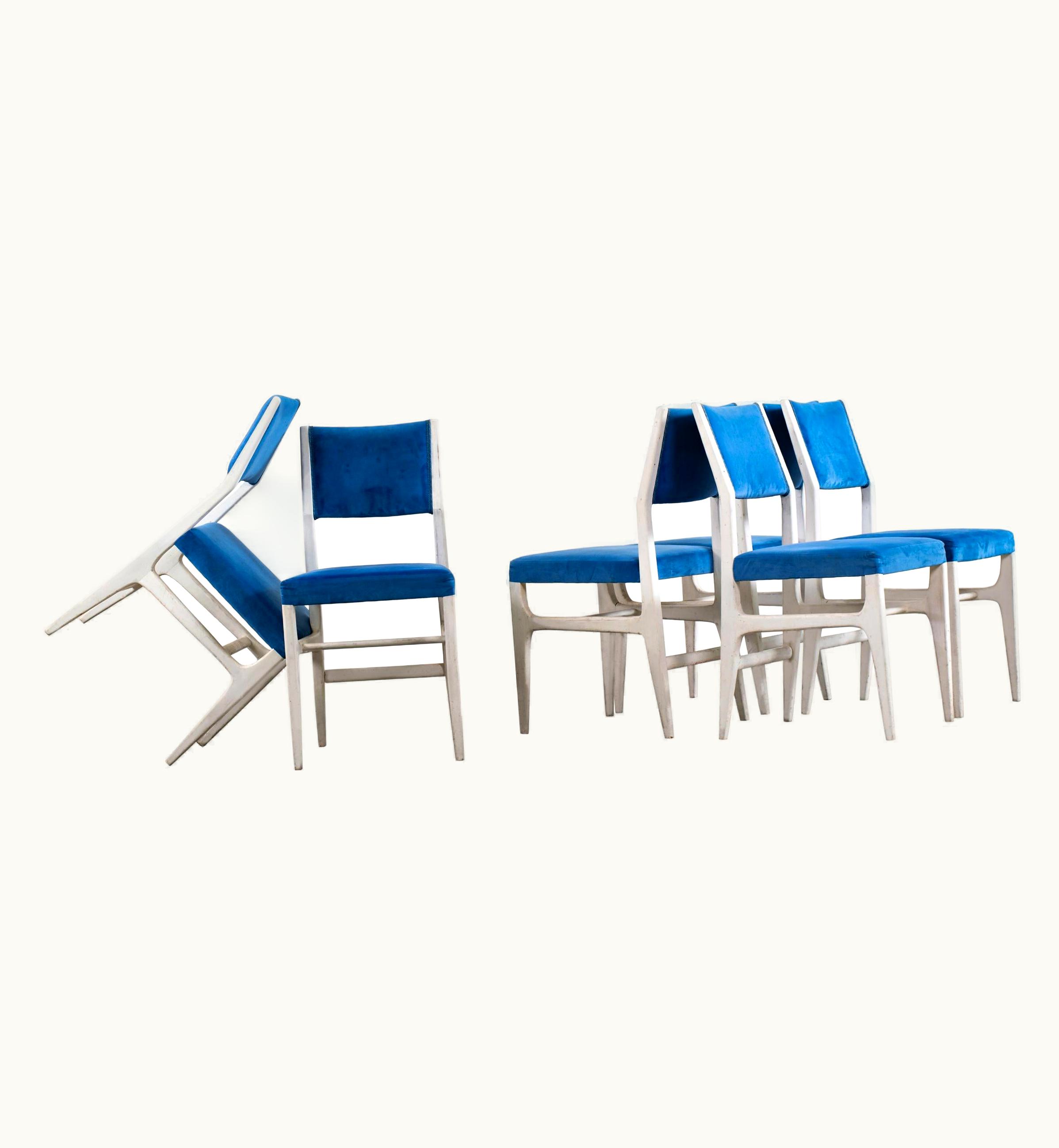 Gio Ponti Gio Ponti Set Of Six 602 Chairs In Wood And Fabric Italian Manufacture, 1950s