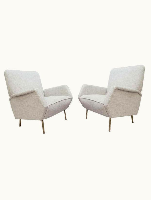 Gio Ponti Gio Ponti Rare Model 803 Version With Brass Feet Armchairs, New Light Gray Marl