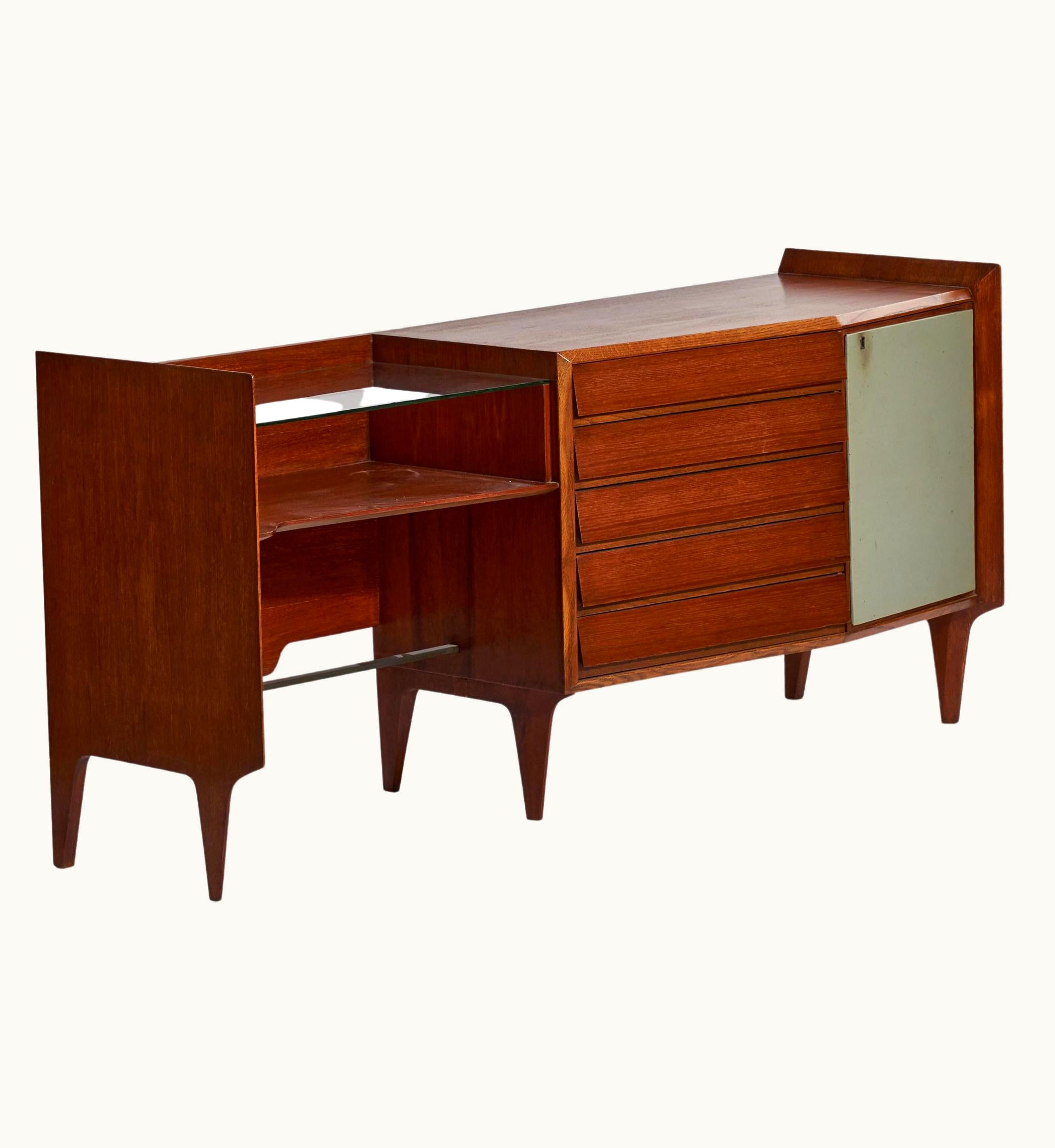 Gio Ponti Gio Ponti, Sideboard, Mahogany, Glass, Vinyl, Brass, Italy, 1950s