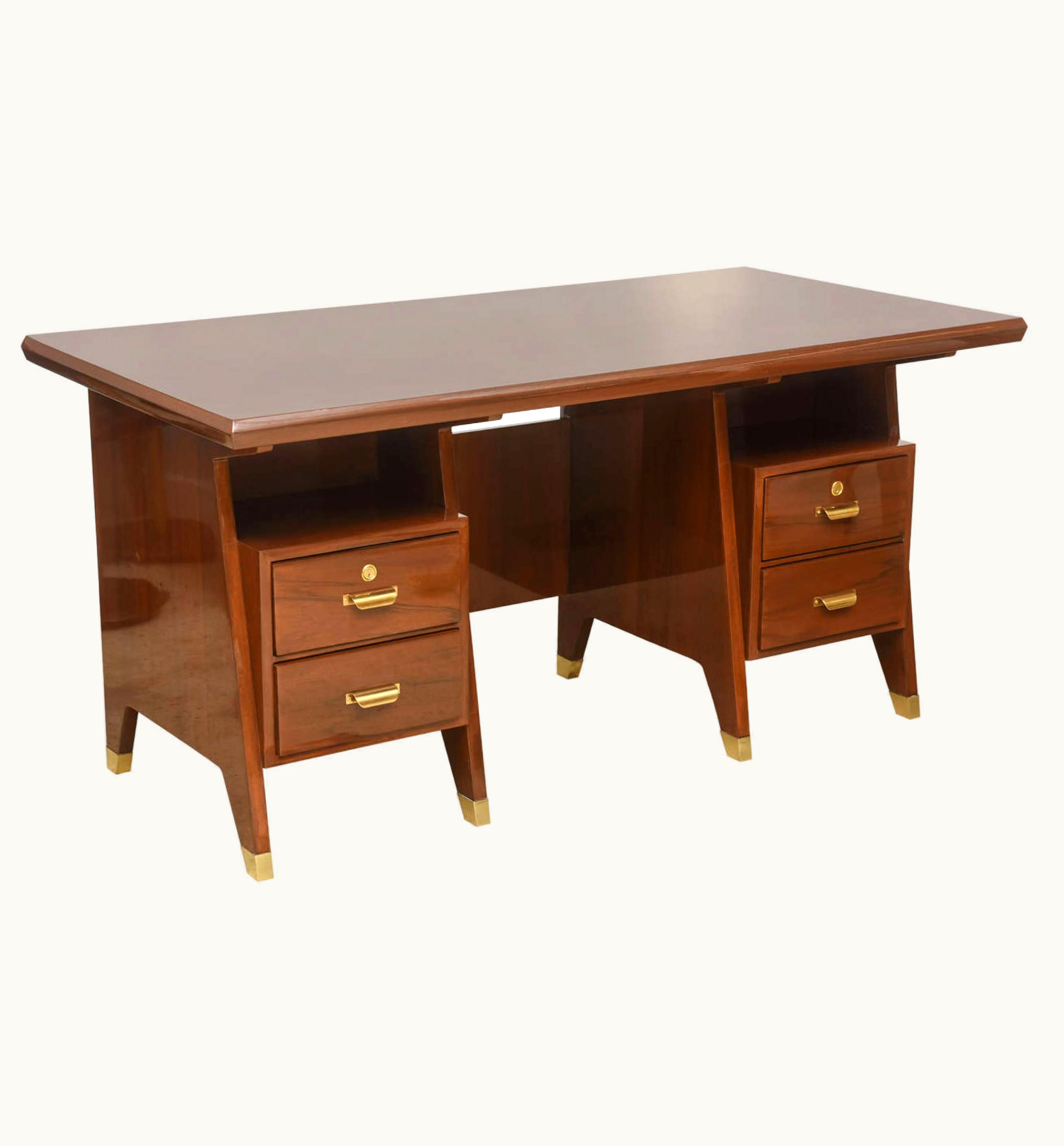 Gio Ponti Gio Ponti Italian Modern Walnut And Brass Executive Desk, Gio Ponti