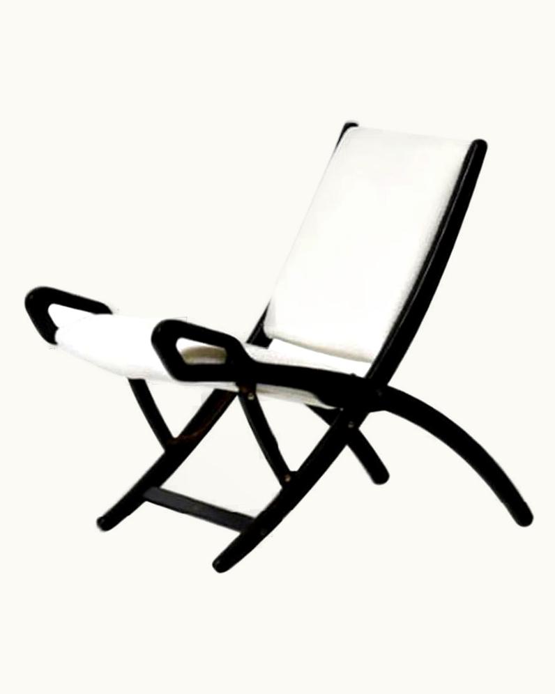 Gio Ponti Gio Ponti Ninfea Folding Chairs In Wood And White Fabric By Reguitti 1960s Italy