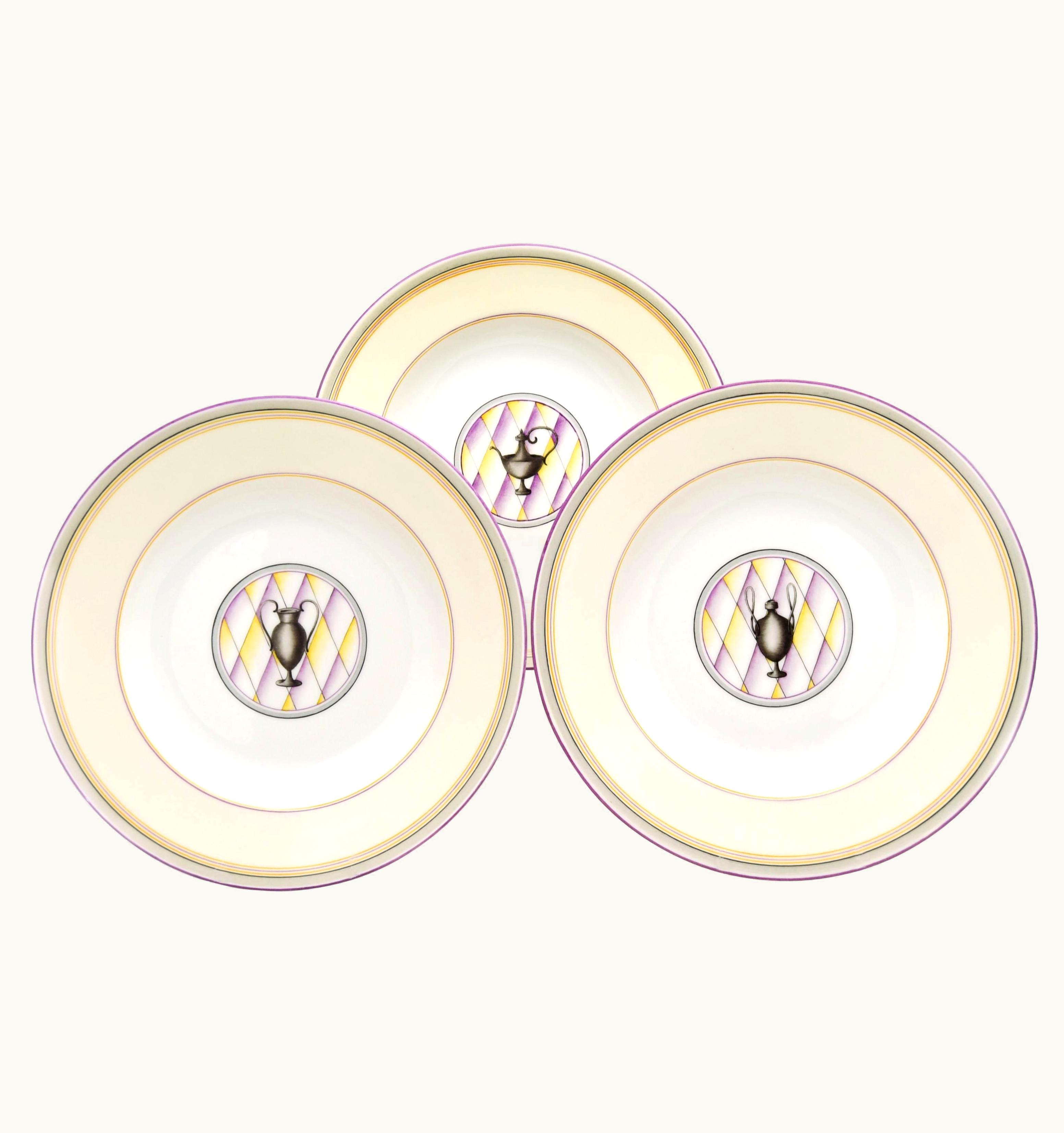 Gio Ponti Gio Ponti Set Of 12 Ginori Lavender Rimmed Soup Bowls By Gio Ponti