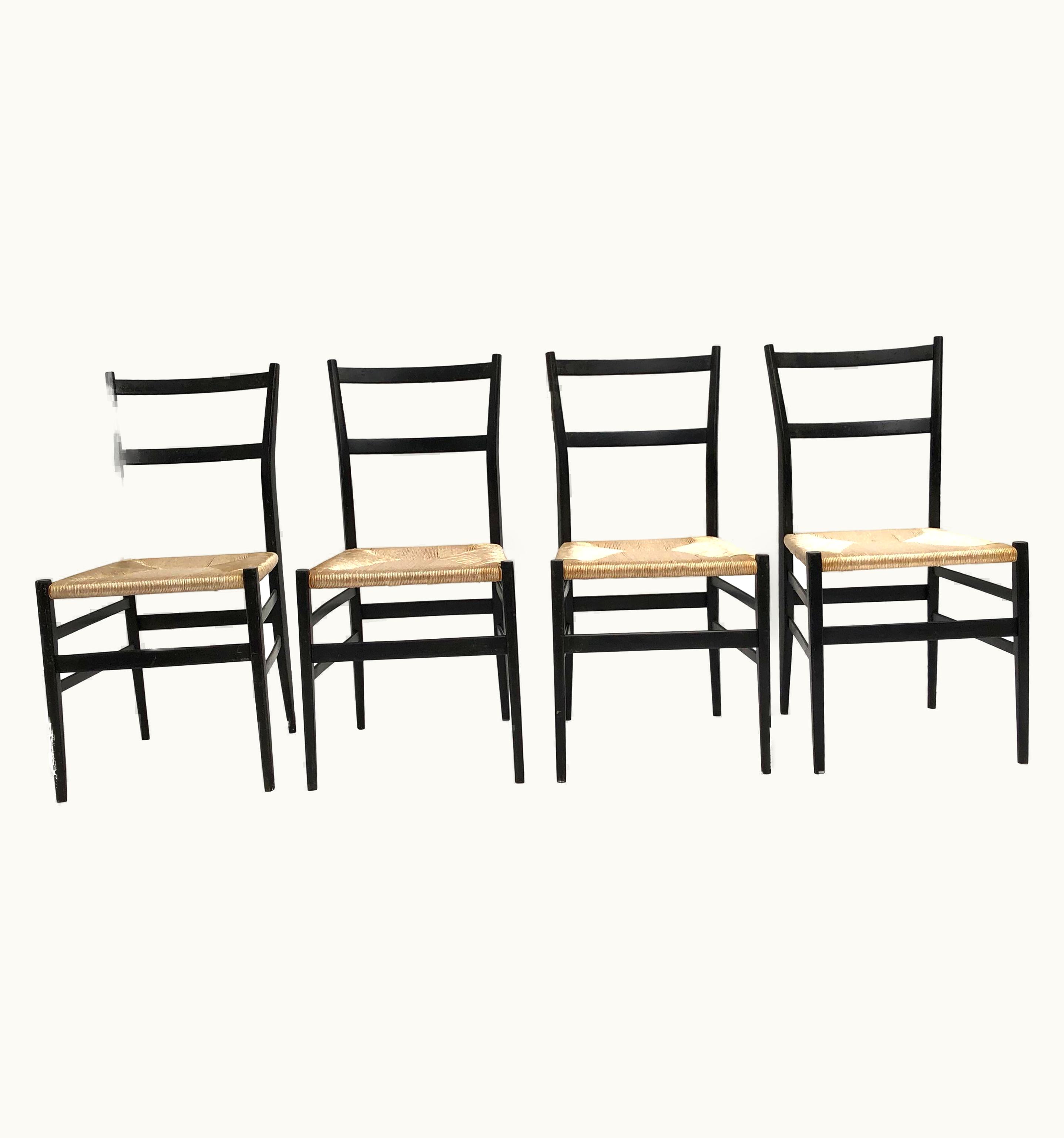 Gio Ponti Gio Ponti Set Of 4 Leggera Black Ebonized Wooden Dining Chairs By Gio Ponti, Italy, 1950s