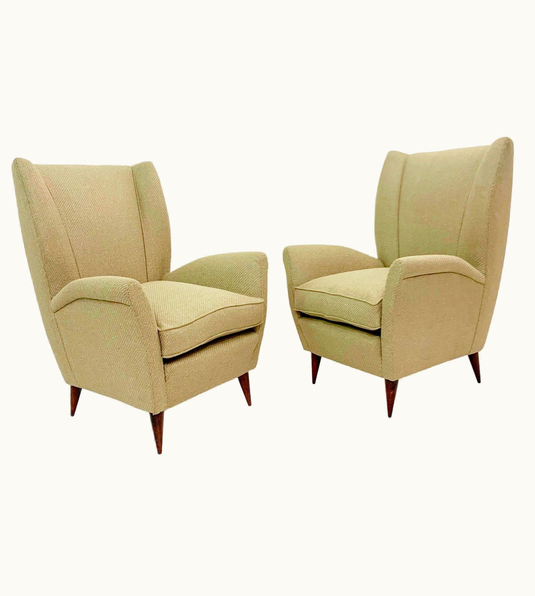 Gio Ponti Gio Ponti Pair Of Gio Ponti Armchairs, Model 512, Italy, New Upholstery