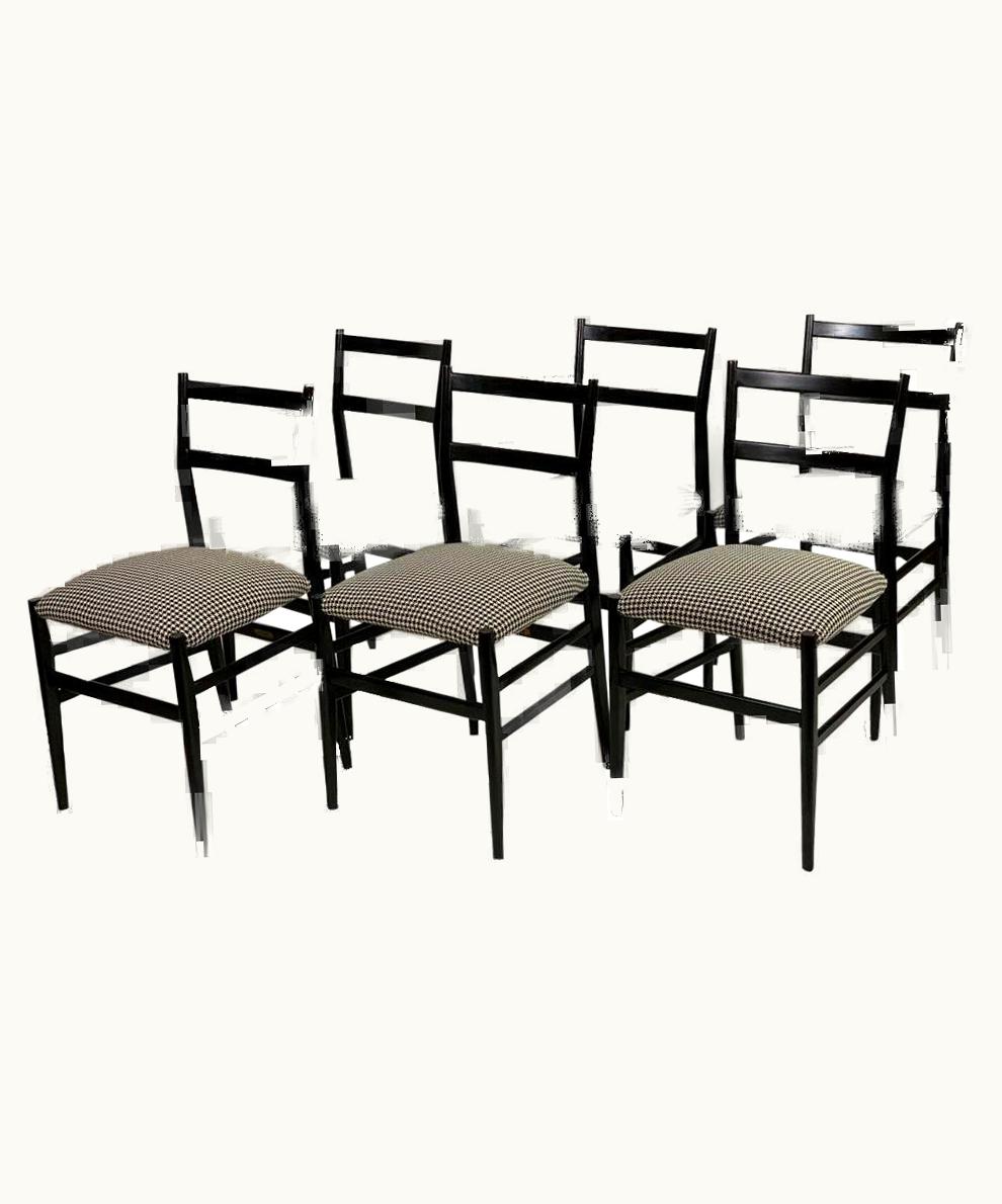 Gio Ponti Gio Ponti For Cassina Midcentury Six Black Wood Leggera Chairs Signed