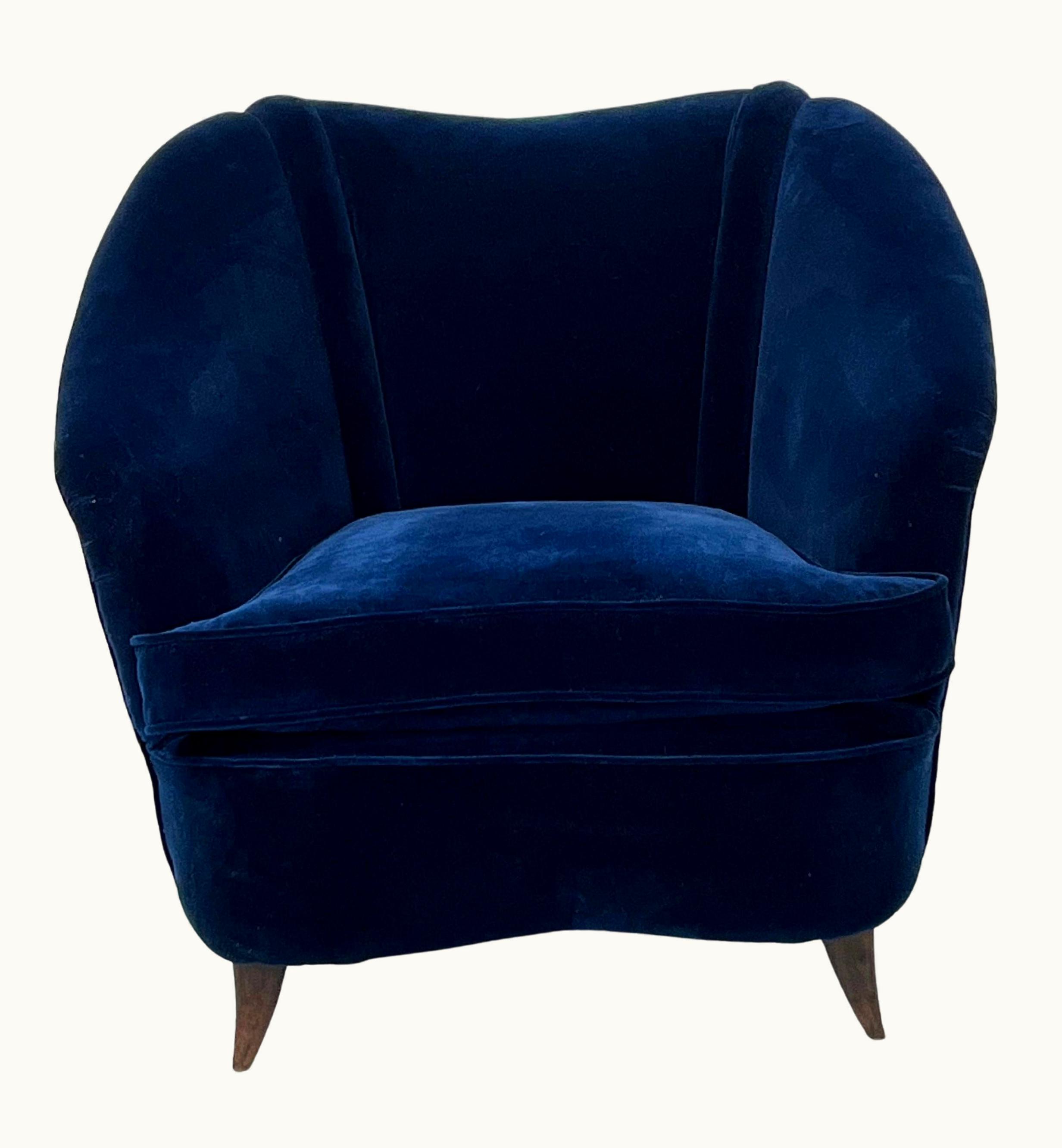 Casa e Giardino Casa e Giardino Mid-Century Italian Blue Velvet Armchair By Gio Ponti