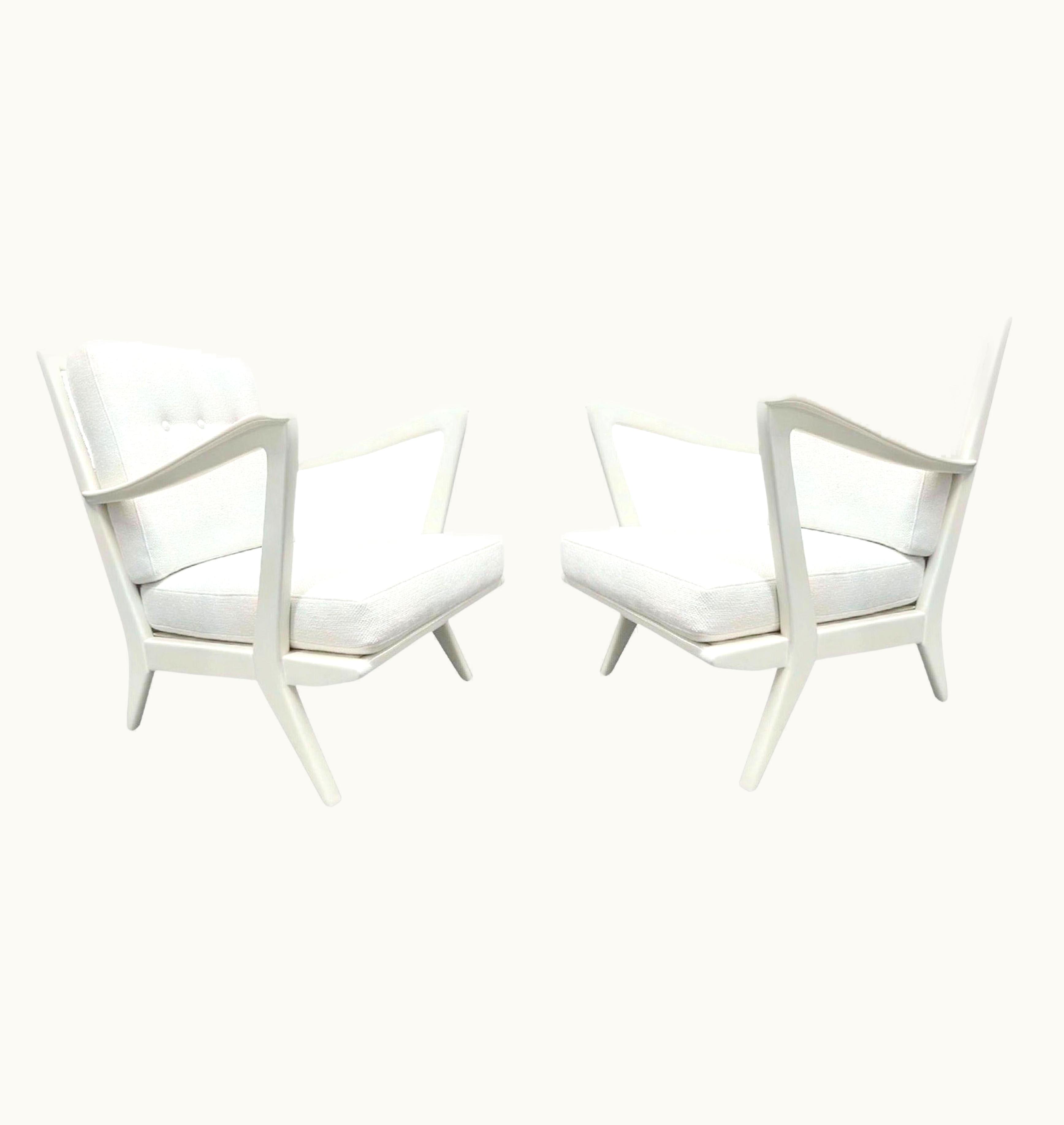 Gio Ponti Gio Ponti Model 516 Pair Of Lounge Chairs, Cream White Painted Walnut, 1950