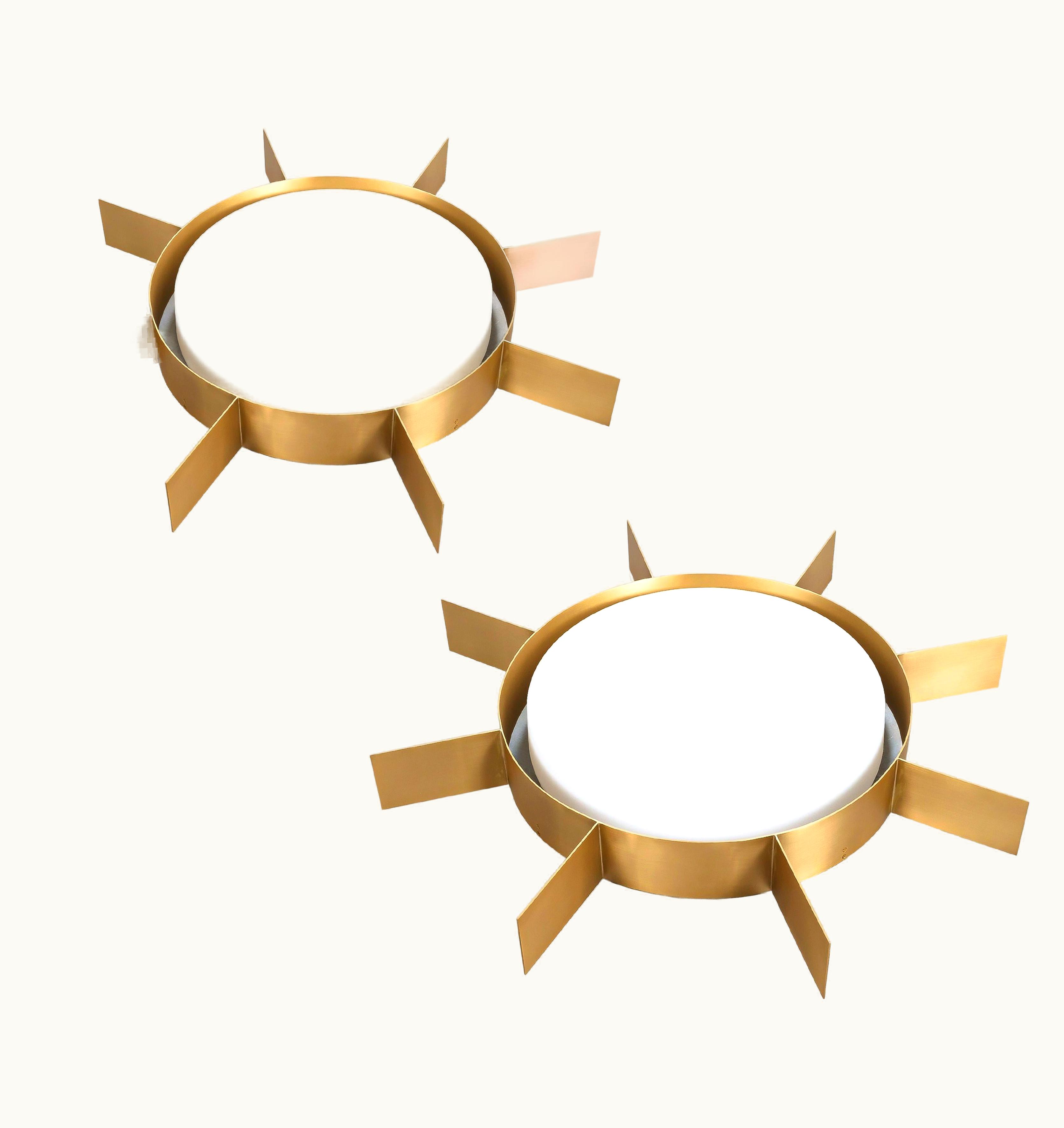 Gio Ponti Gio Ponti Sole Sun Brass Opal Glass Brass Flush Mount Limited Edition, Italy