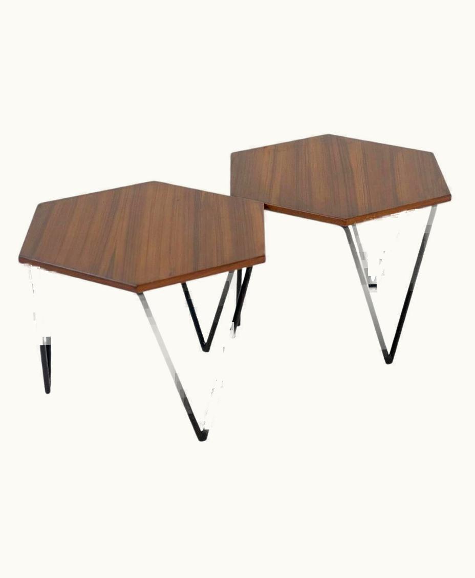 ISA Bergamo Isa Bergamo For Gio Ponti Tek Hexagonal Coffee Tables, Original Label