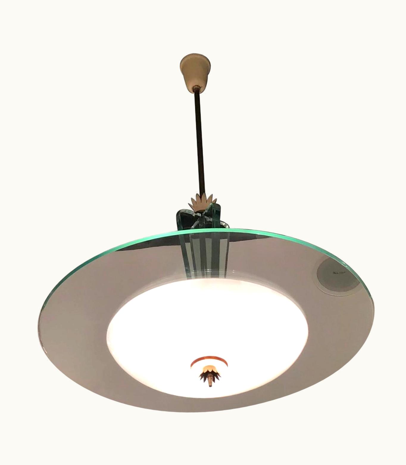 Gio Ponti Gio Ponti Fontana Arte "Gio' Ponti " Chandelier Brass Glass Opaline Glass Aluminium 1940IT