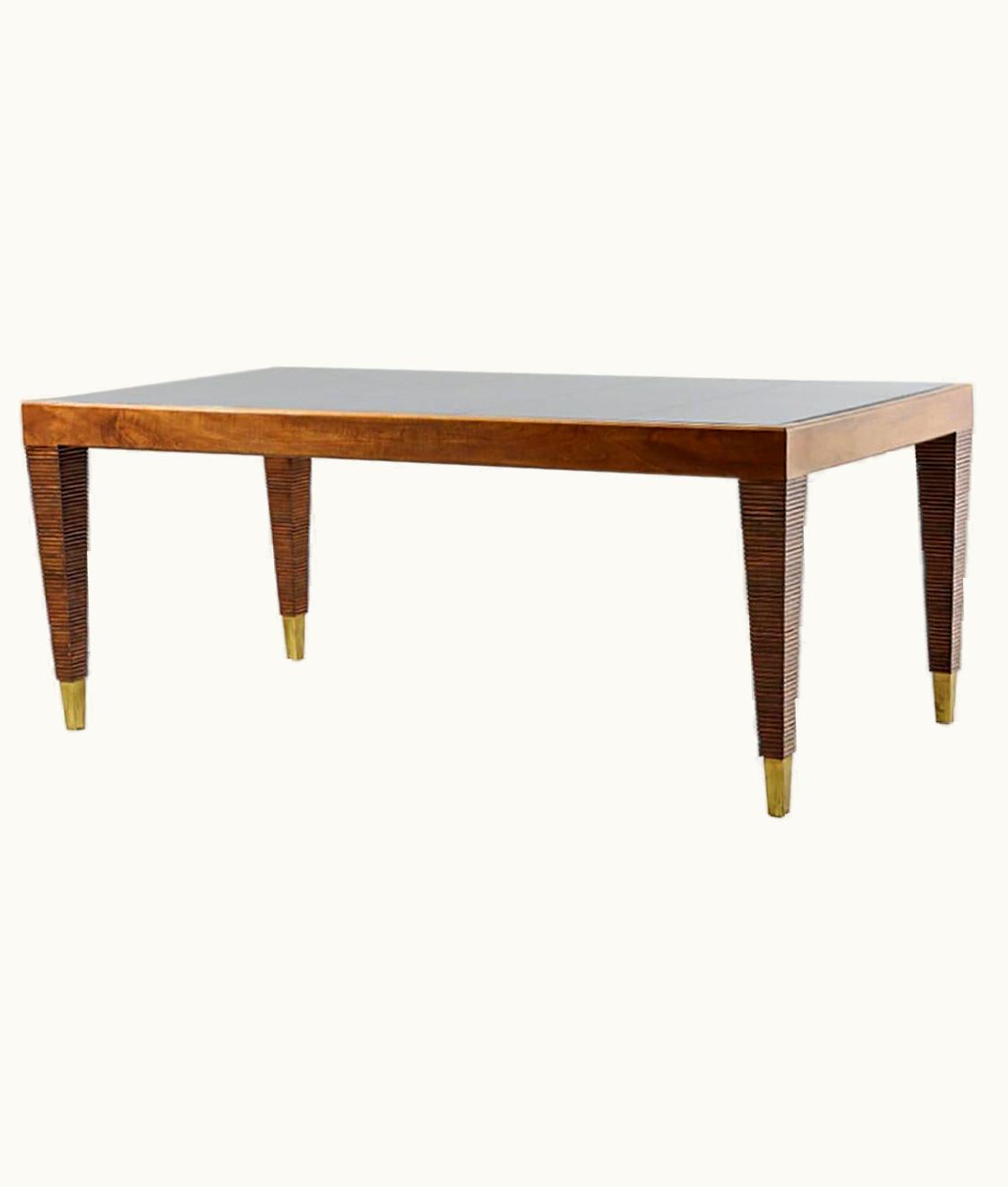 Gio Ponti Gio Ponti Walnut, Glass, And Brass Console Table Designed By Gio Ponti