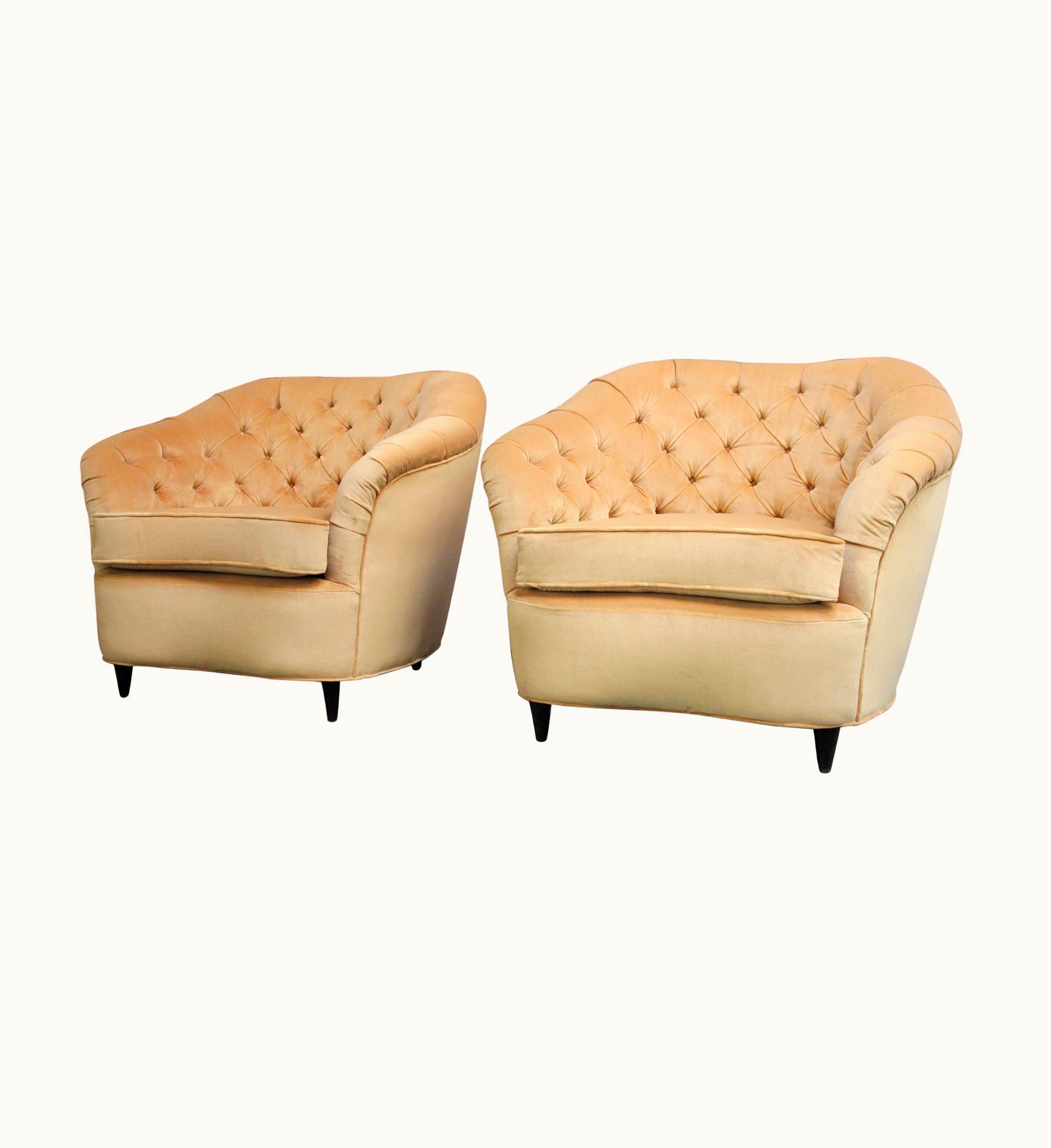 Gio Ponti Gio Ponti Pair Of Gio Ponti For Casa E Giardino Velvet And Ebonized Walnut Club Chairs