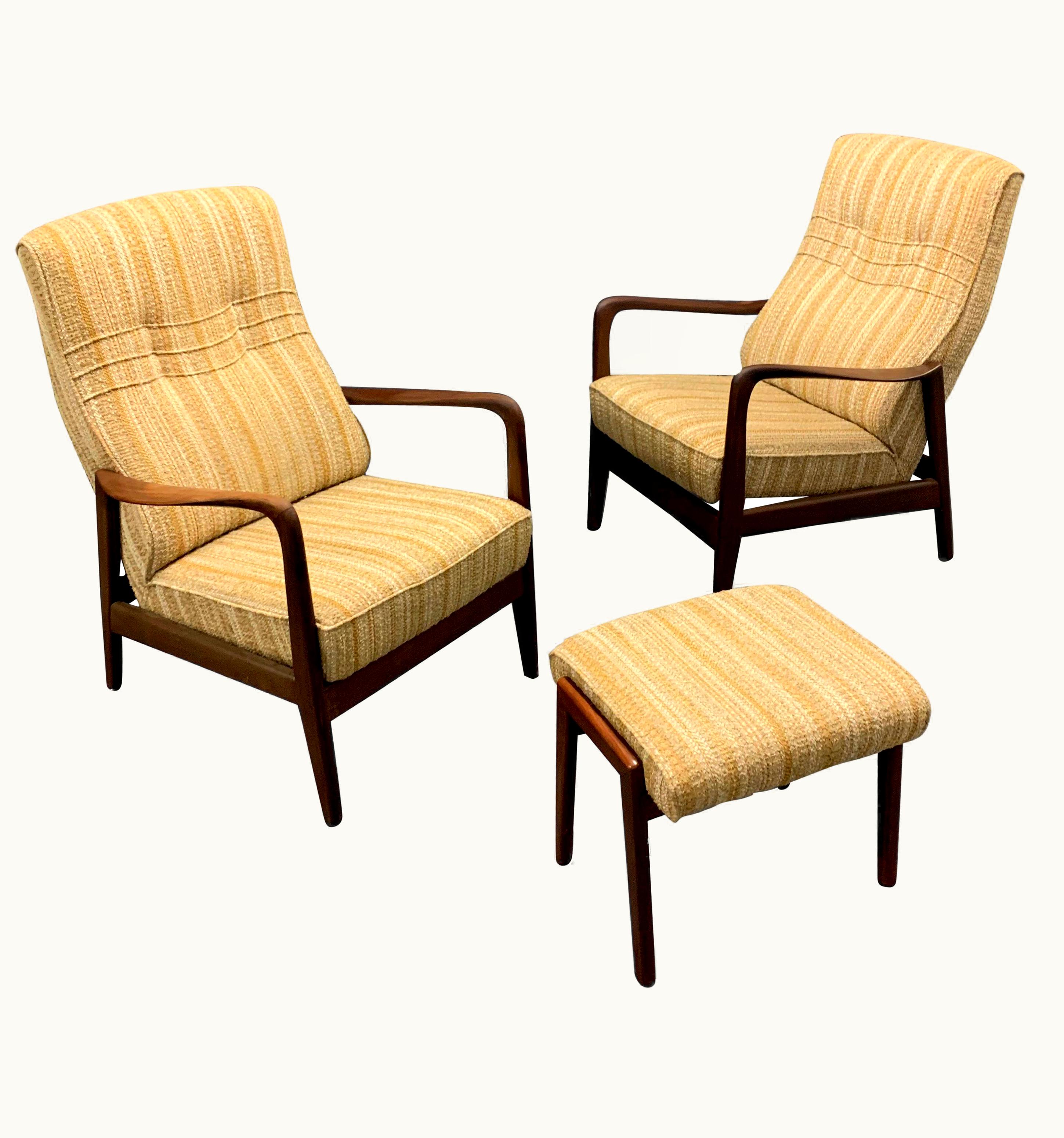 Gio Ponti Gio Ponti Very Rare Set Of Two Lounge Chairs And Stool By Gio Ponti