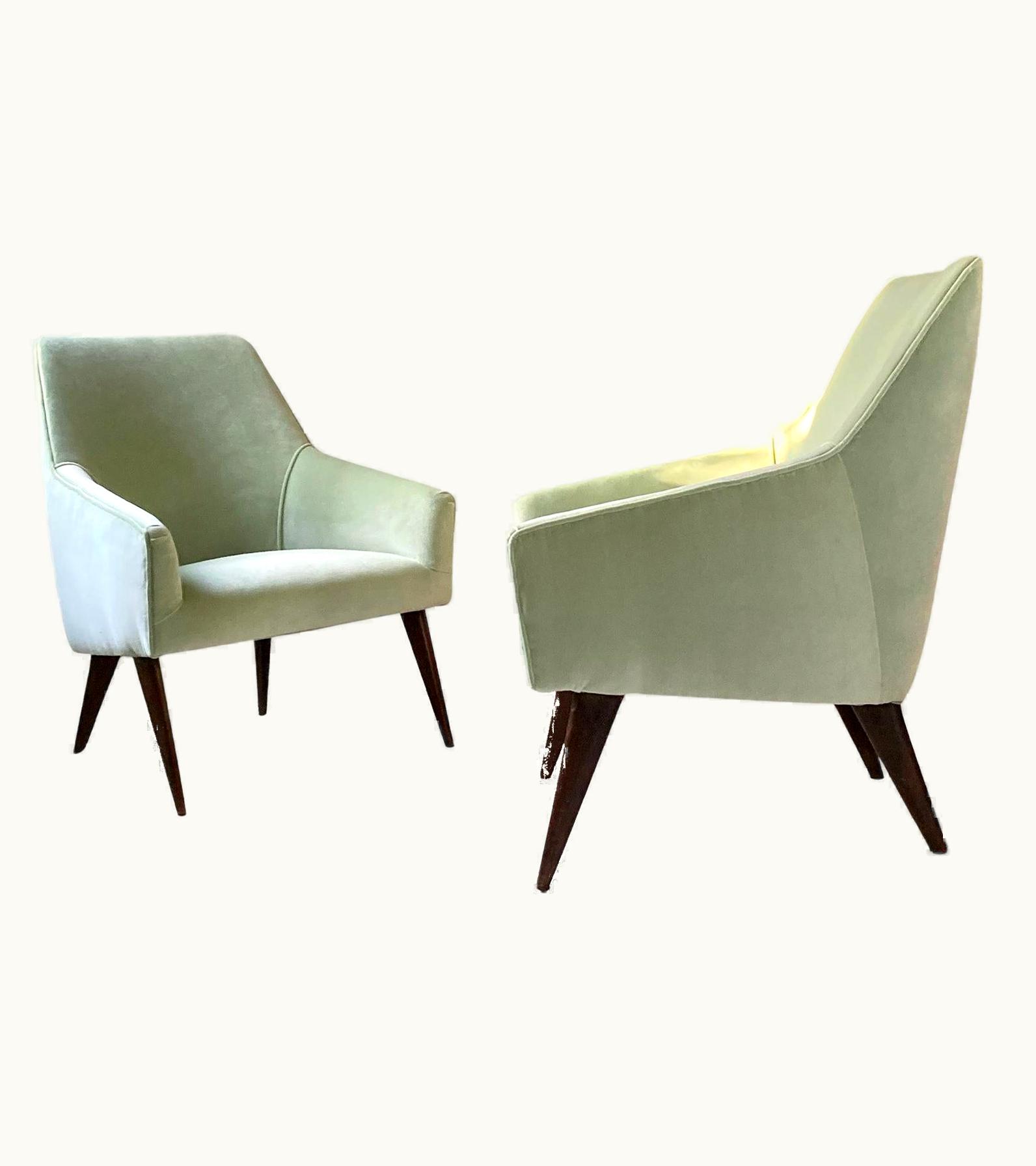 Gio Ponti Gio Ponti Pair Of Rare Armchairs Light Green Velvet, Italy 1960 Ca. Certified