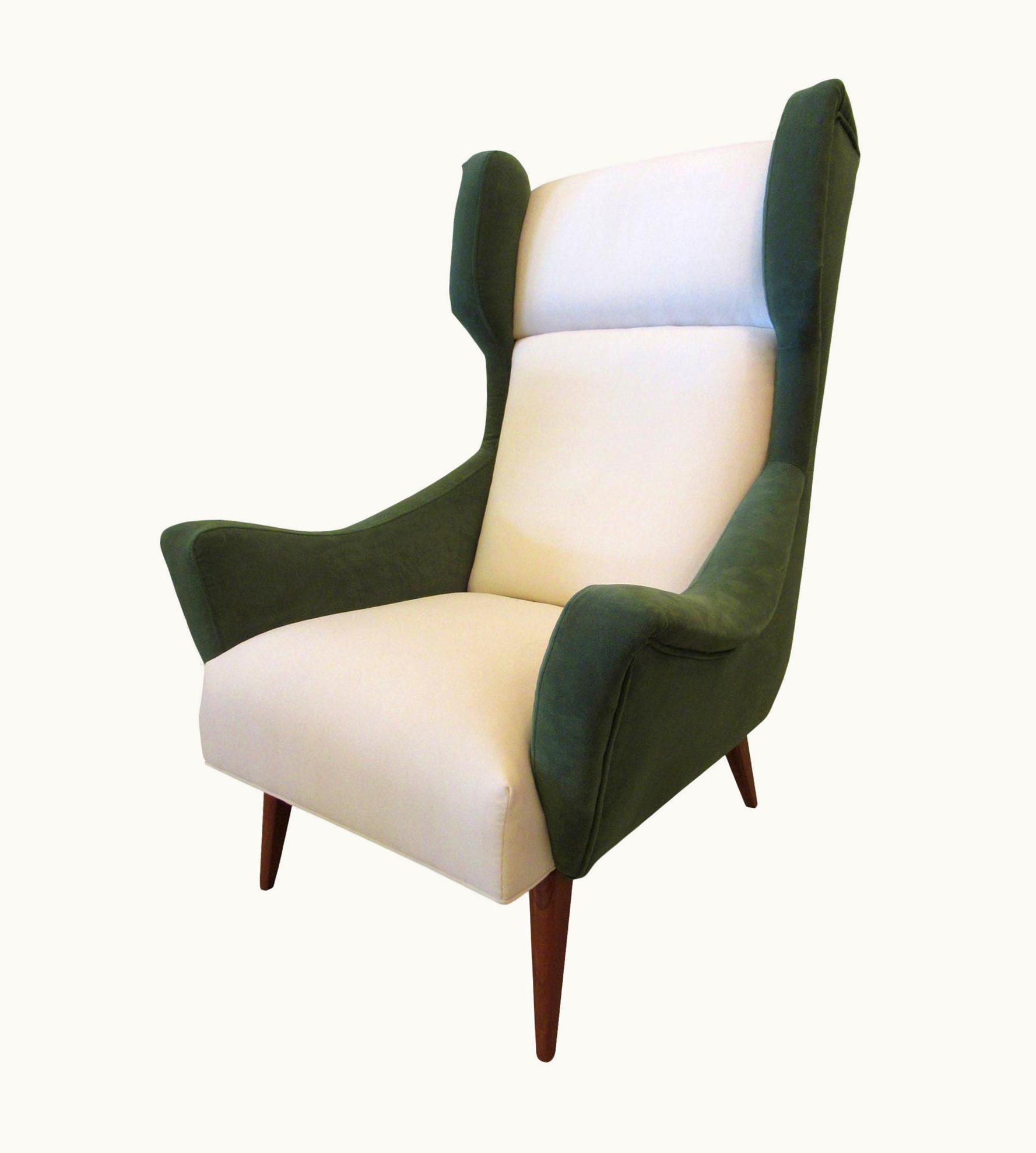 Gio Ponti Gio Ponti Italian Modern Upholstered Wing Chair, Gio Ponti, 1950's