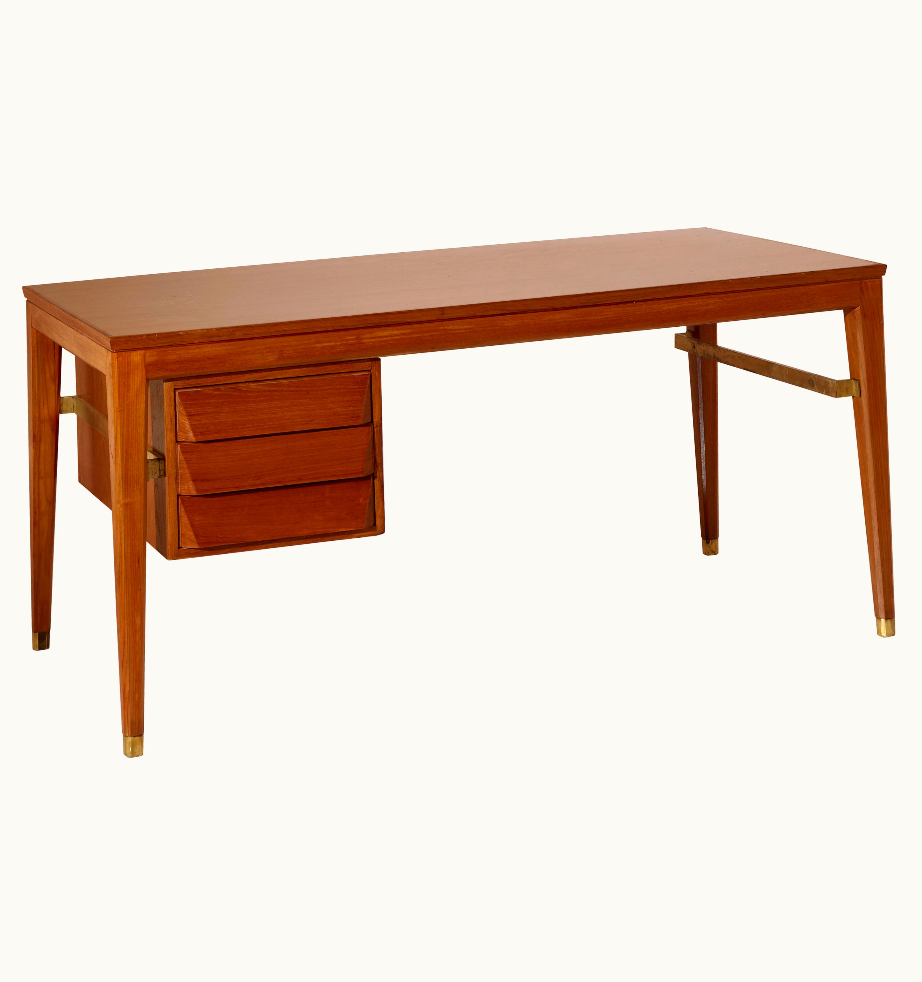 Gio Ponti Gio Ponti Teak And Brass Desk Designed For The BNL Offices, ISA Bergamo, 1950s