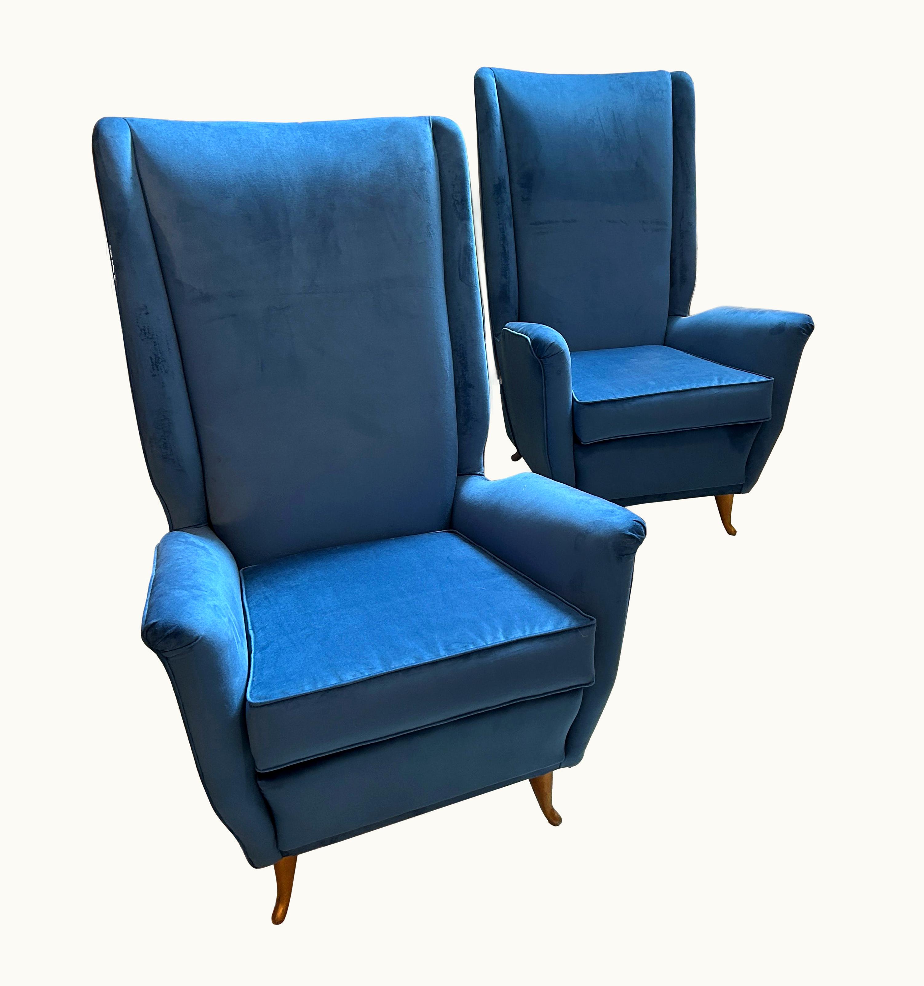 Gio Ponti Gio Ponti 1950s Two Mid-Century Modern High Back Armchairs By Gio Ponti For Isa Bergamo