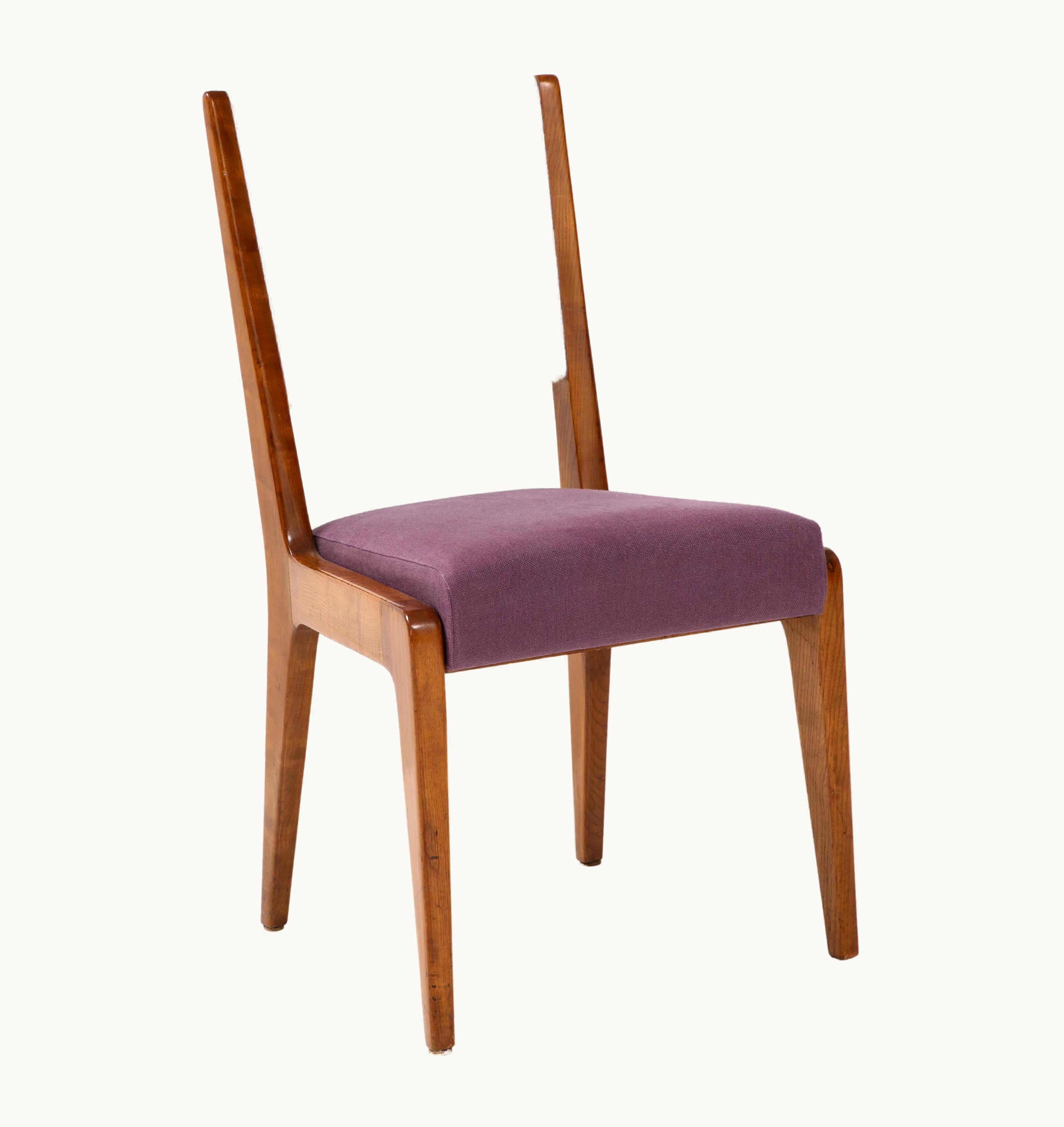 Gio Ponti Gio Ponti Linen Upholstered Oak Chair By Gio Ponti, Italy, Circa. 1950s