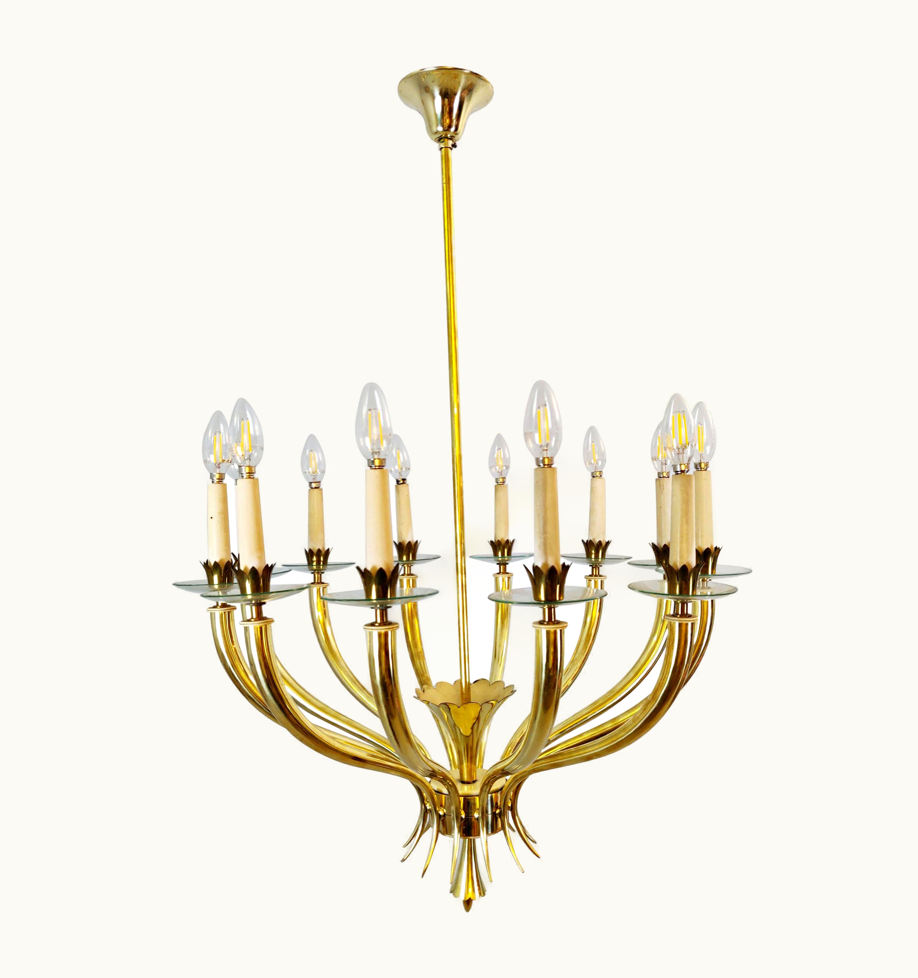 Gio Ponti Gio Ponti 12-Arm Brass And Glass Chandelier