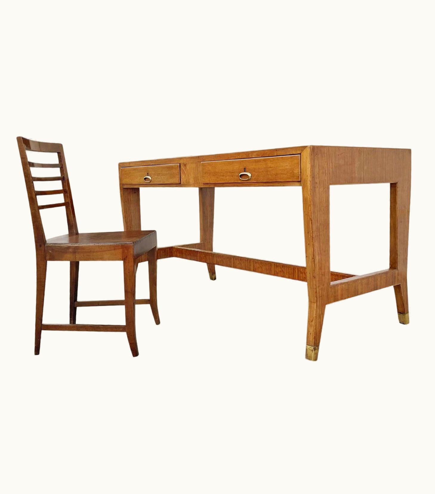Gio Ponti Gio Ponti 20th Century Italian Walnut Writing Table, Desk Set With A Chair By Gio Ponti