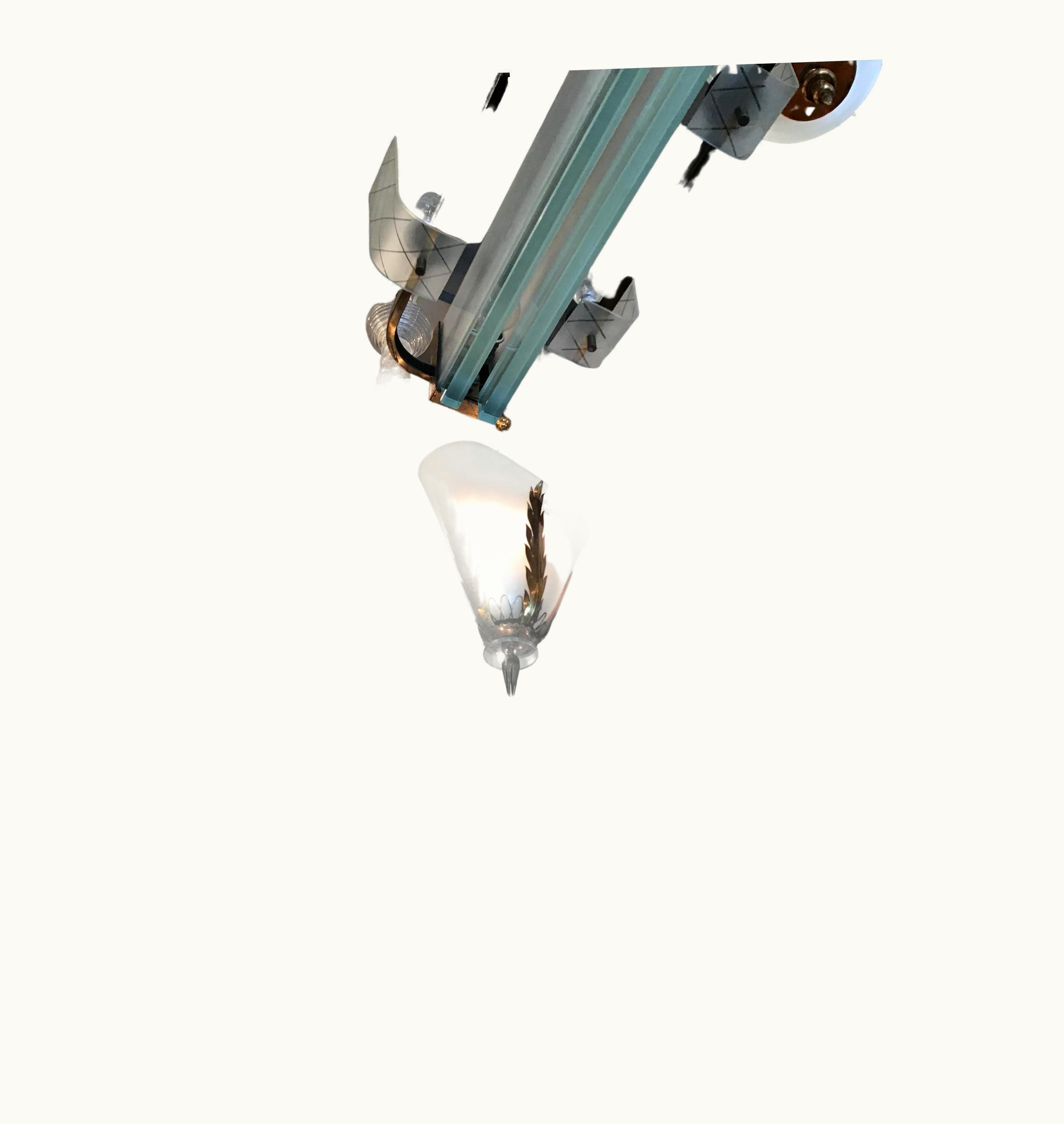 Gio Ponti Gio Ponti Gio' Ponti Chandelier Brass Murano Pulegoso Glass, 1940, Italy