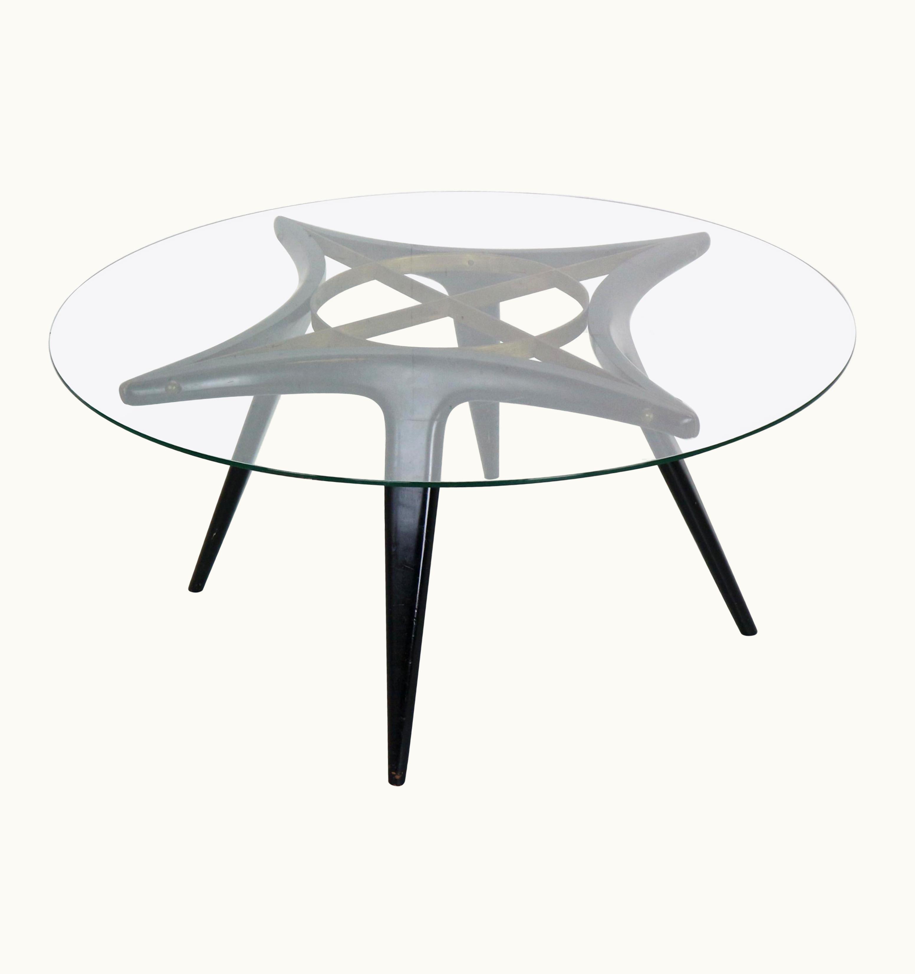 Gio Ponti Gio Ponti Round Coffee Table Brass Walnut, Glass For Singer & Sons, 1950, Italy