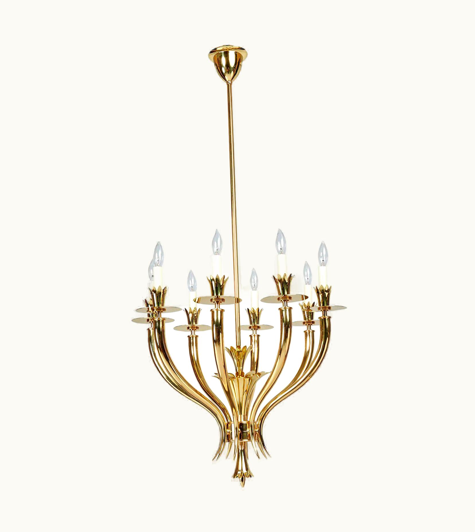 Gio Ponti: Important Geometric 8-Arm Chandelier In Polished Brass, Italy 1930s